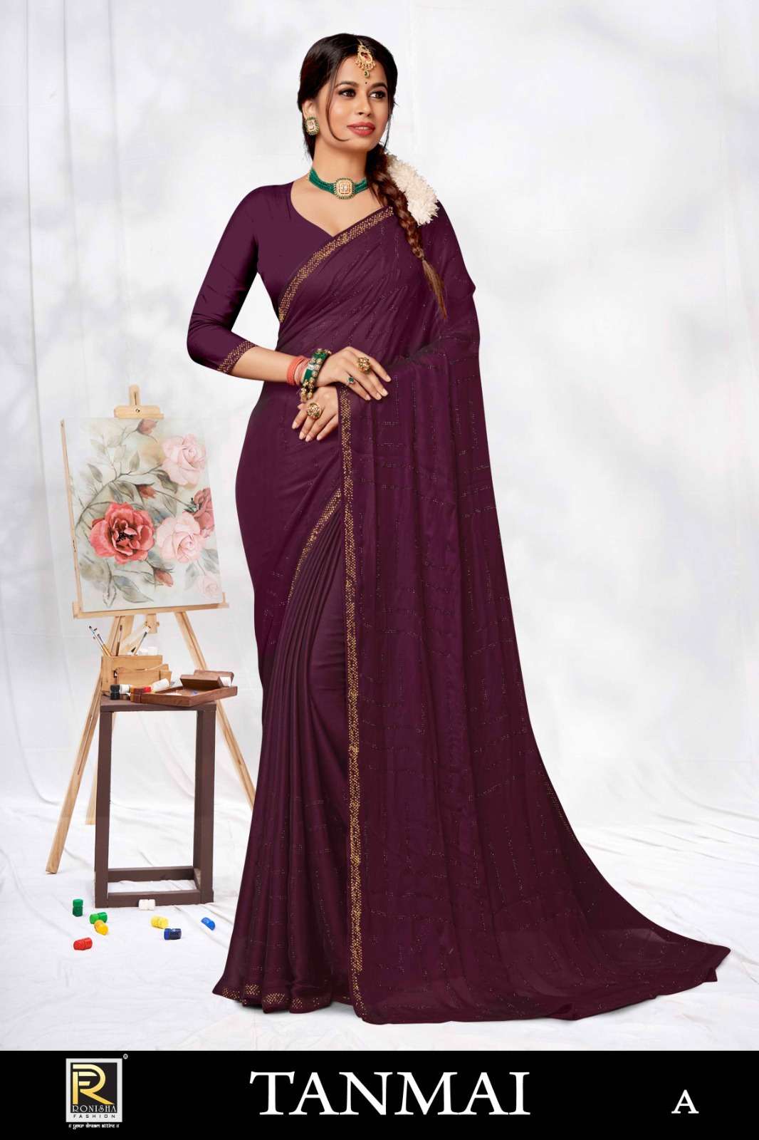 Ronisha Tanmai Siroski Designer Saree Wholesale catalog