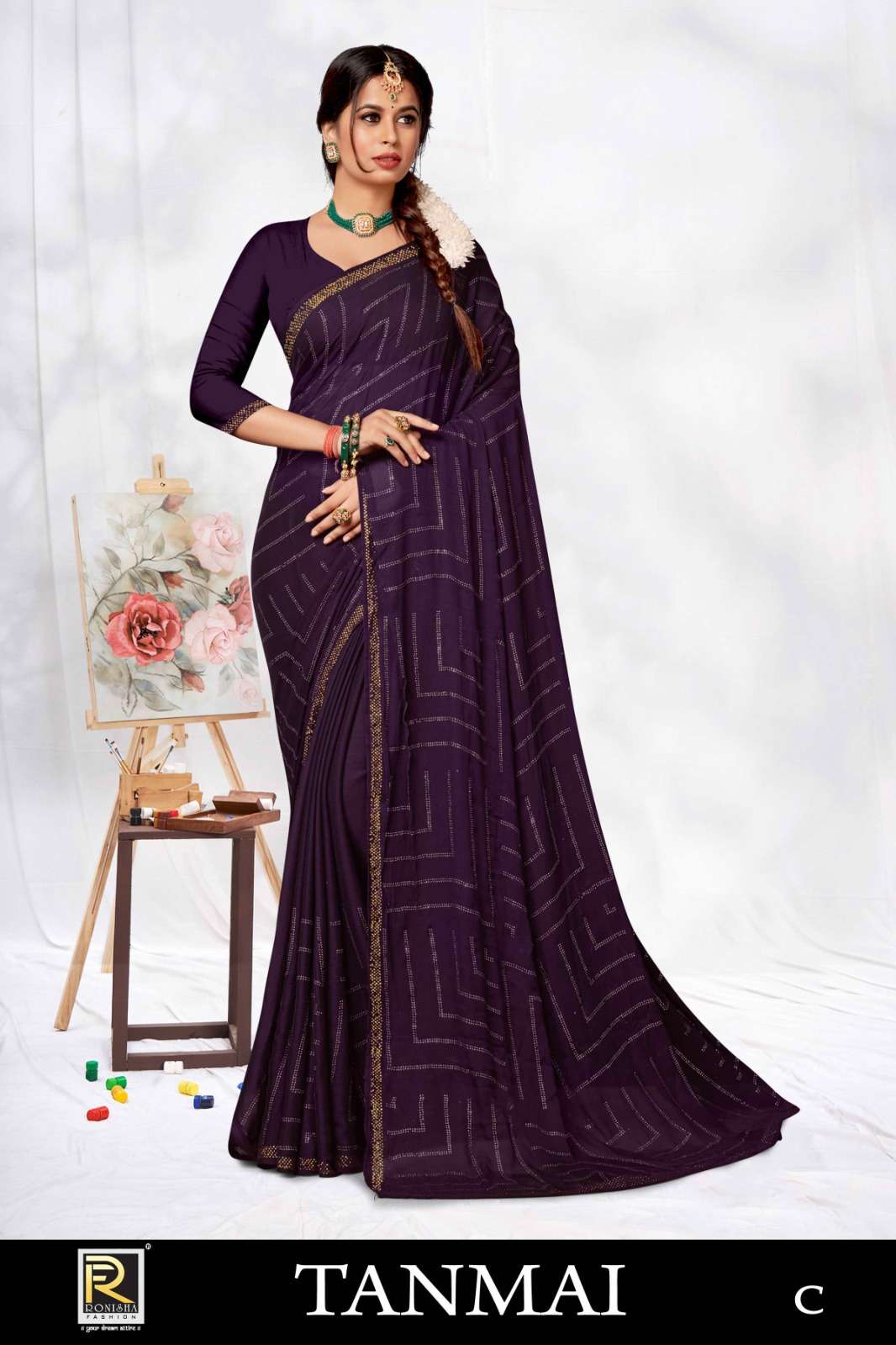 Ronisha Tanmai Siroski Designer Saree Wholesale catalog