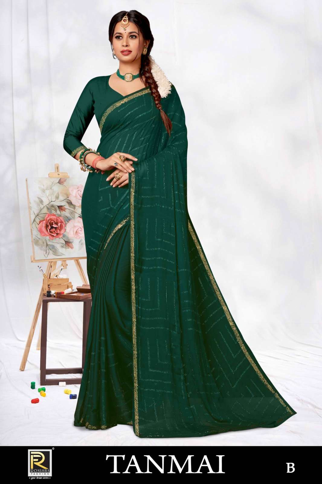 Ronisha Tanmai Siroski Designer Saree Wholesale catalog