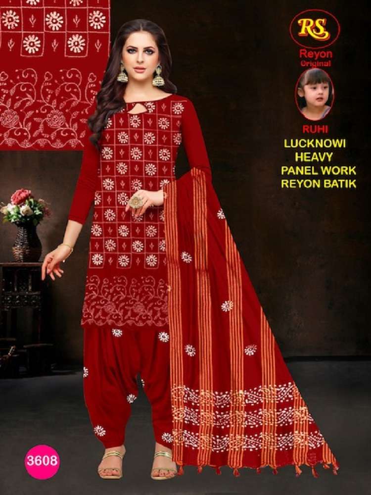 RS Rayon Batic Penal With Lakhnavi Work -Dress Material -Wholesale Catalog
