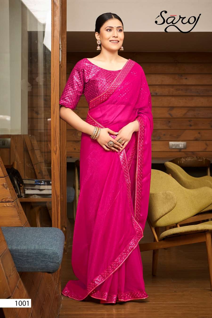 Saroj Filmfare Fancy Simmer Chiffon Saree Wholesale catalog
