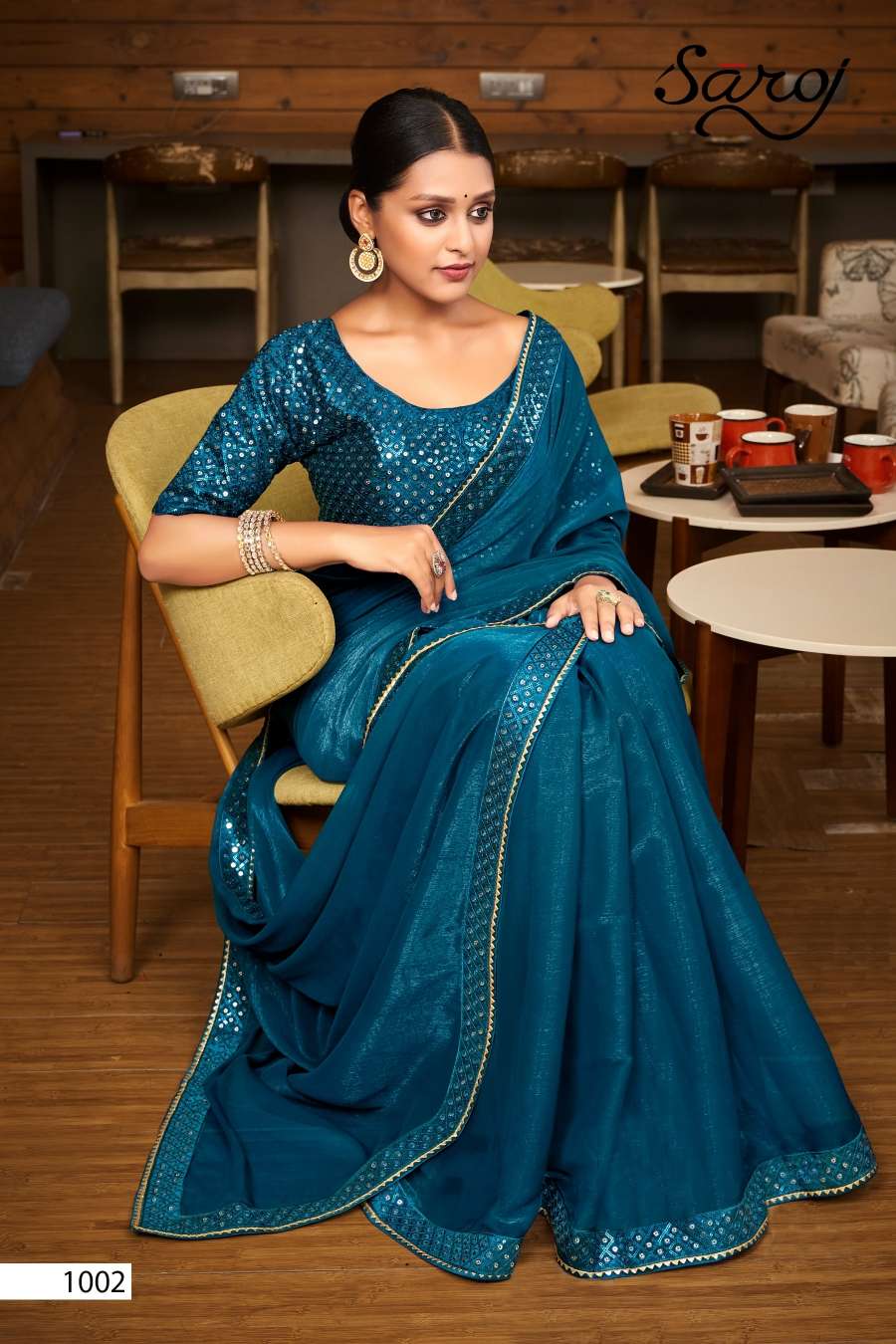 Saroj Filmfare Fancy Simmer Chiffon Saree Wholesale catalog