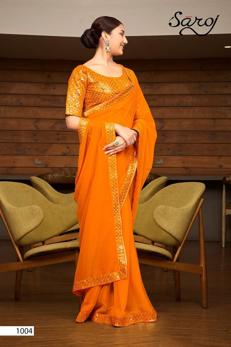 Saroj Filmfare Fancy Simmer Chiffon Saree Wholesale catalog