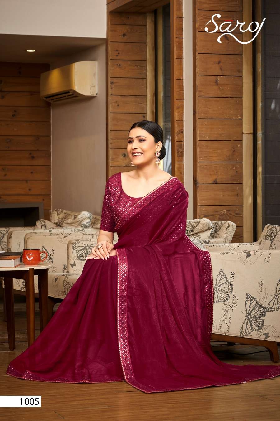 Saroj Filmfare Fancy Simmer Chiffon Saree Wholesale catalog