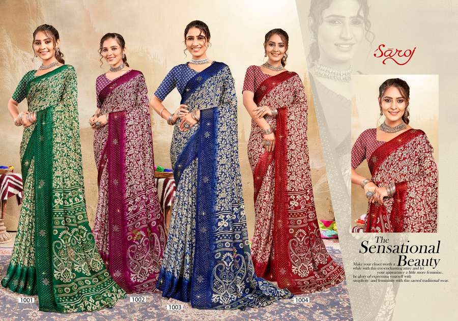 Saroj Jullie Vol 1 Printed Moss Chiffon Saree Wholesale catalog