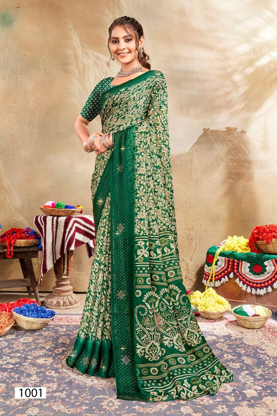 Saroj Jullie Vol 1 Printed Moss Chiffon Saree Wholesale catalog
