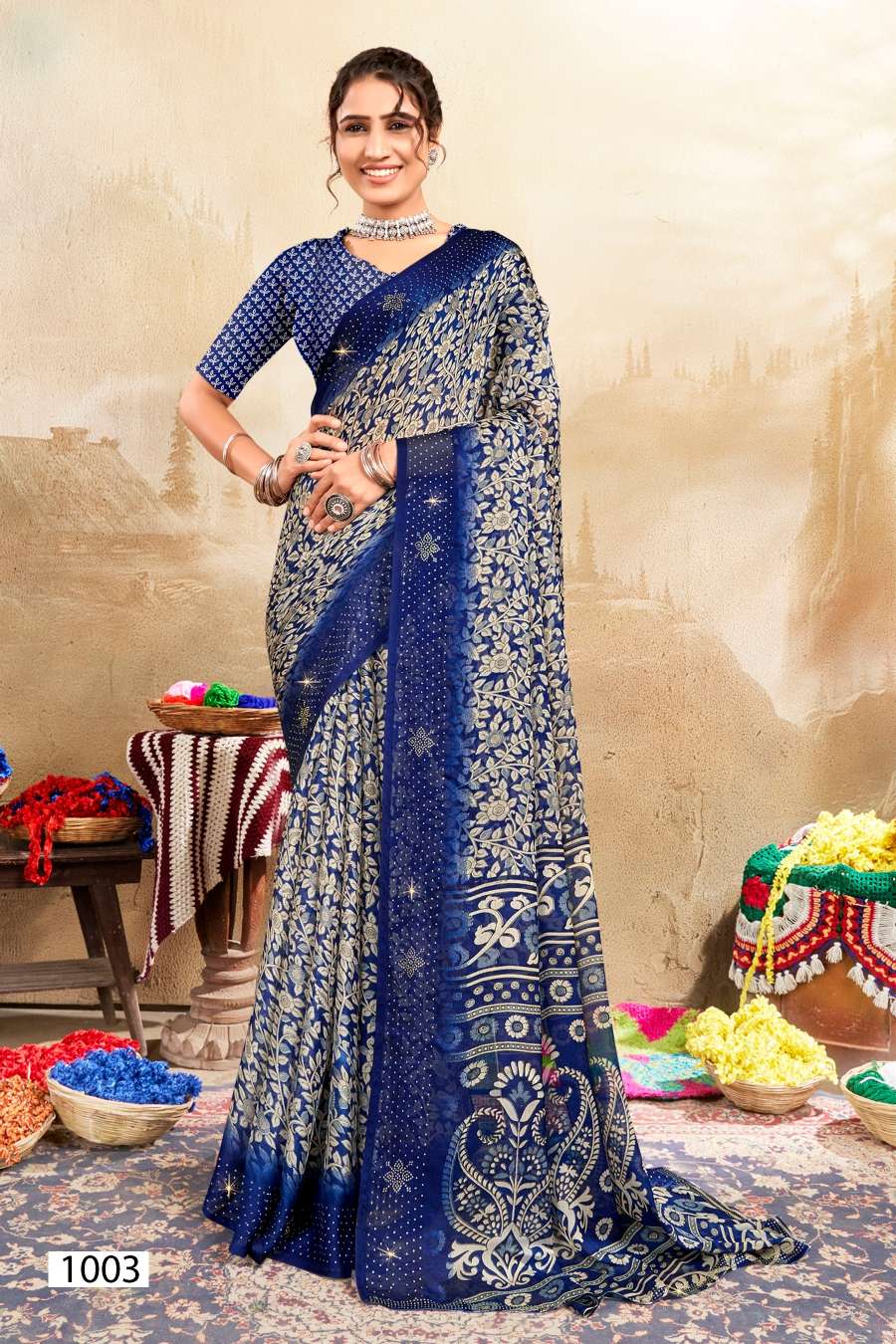 Saroj Jullie Vol 1 Printed Moss Chiffon Saree Wholesale catalog