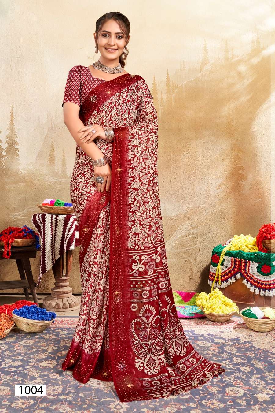 Saroj Jullie Vol 1 Printed Moss Chiffon Saree Wholesale catalog