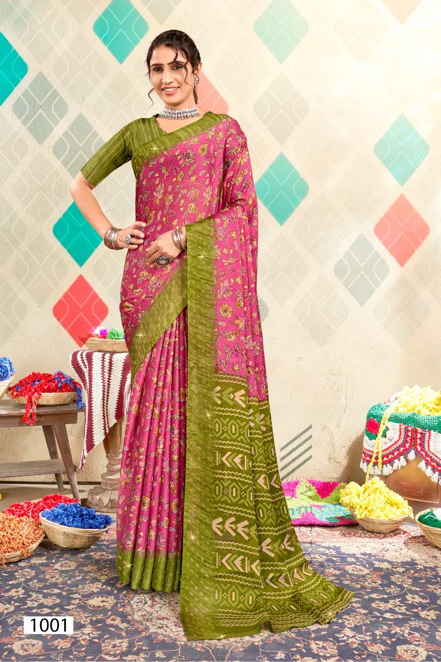 Saroj Jullie Vol 2 Printed Moss Chiffon Saree Wholesale catalog