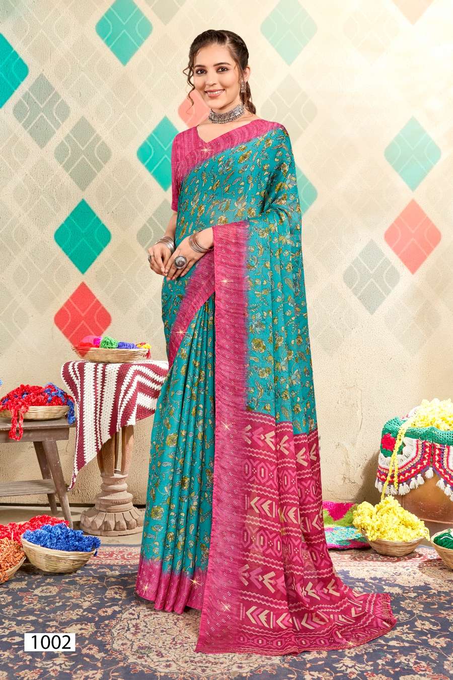 Saroj Jullie Vol 2 Printed Moss Chiffon Saree Wholesale catalog