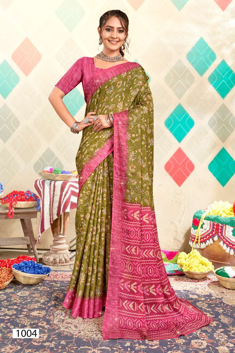 Saroj Jullie Vol 2 Printed Moss Chiffon Saree Wholesale catalog