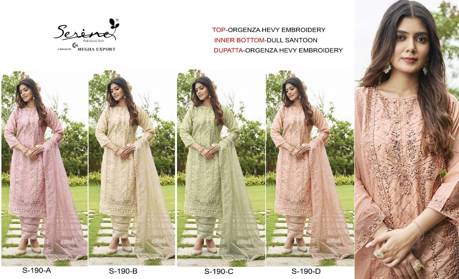 Serine S 190 A To D Organza Pakistani Salwar Kameez Wholesale catalog