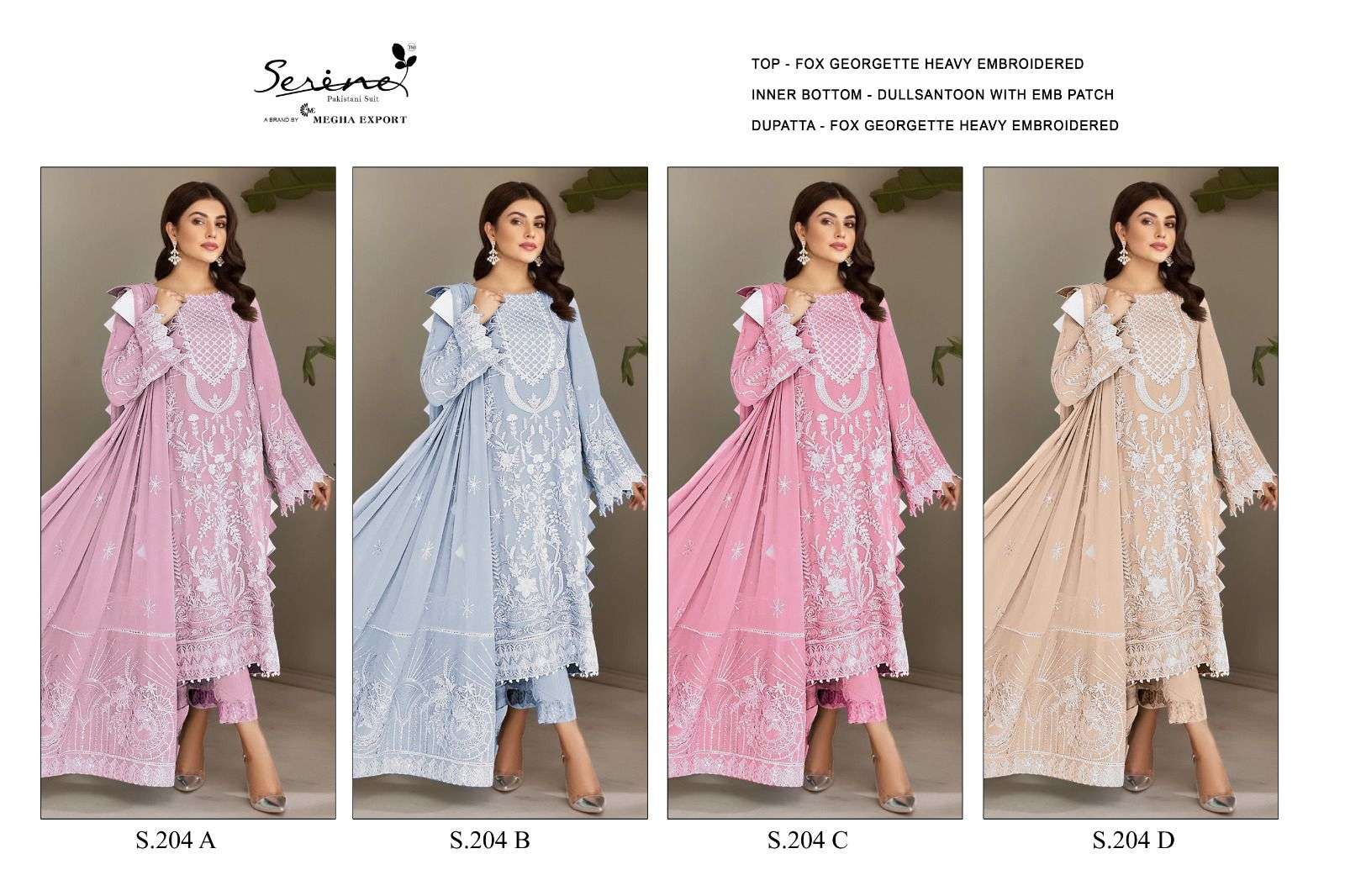 Serine S 204 A To D Pakistani Designer Salwar Kameez Wholesale catalog