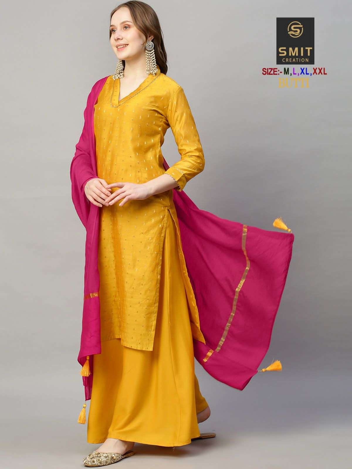 Smit Butti Festive Wear Model Kurti Plazo With Dupatta Wholesale catalog