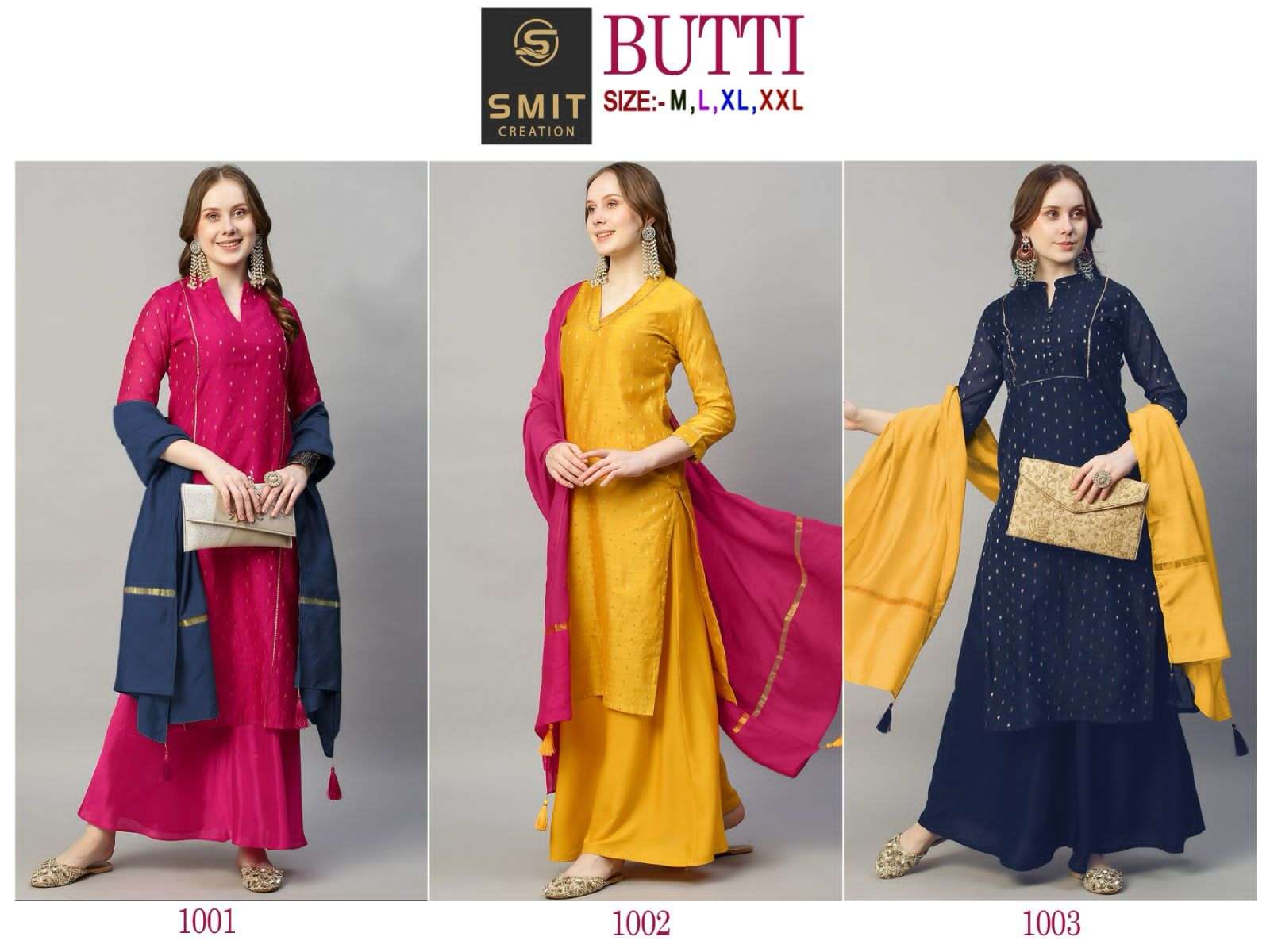 Smit Butti Festive Wear Model Kurti Plazo With Dupatta Wholesale catalog