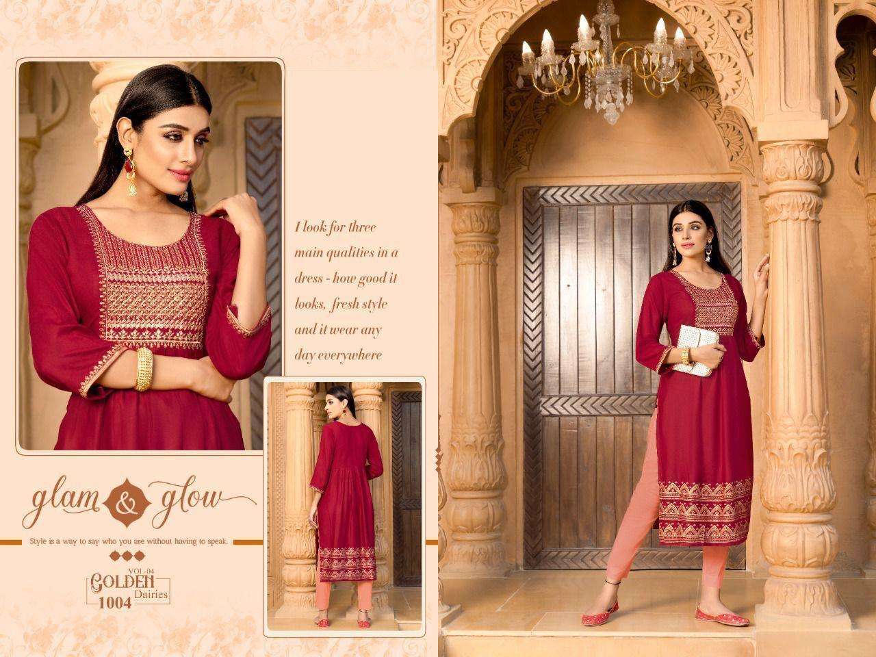 TRENDY GOLDEN DAIRIES VOL.4 NAIRA CUT Kurti Wholesale catalog