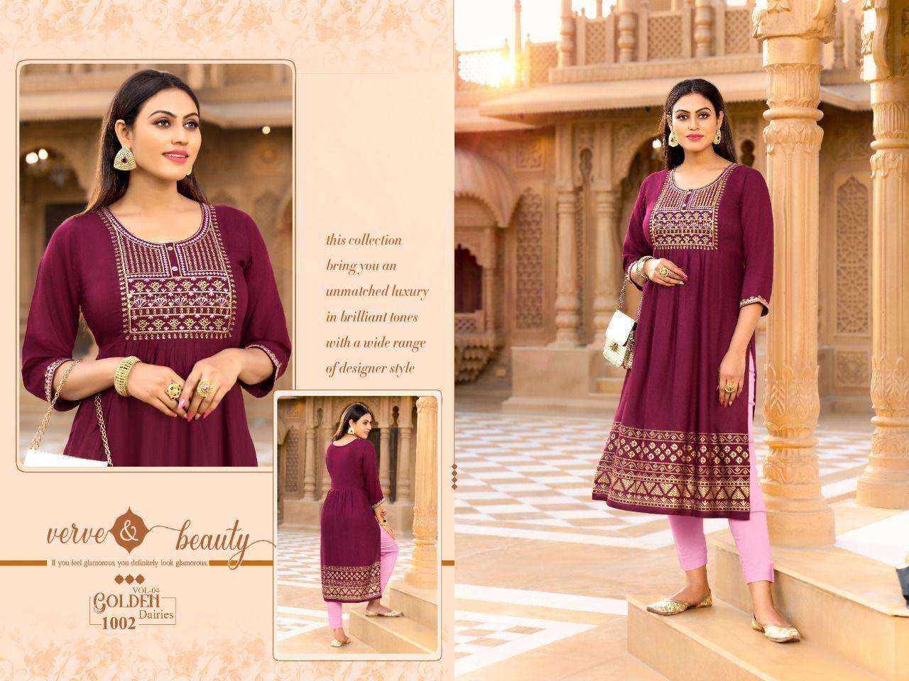 TRENDY GOLDEN DAIRIES VOL.4 NAIRA CUT Kurti Wholesale catalog