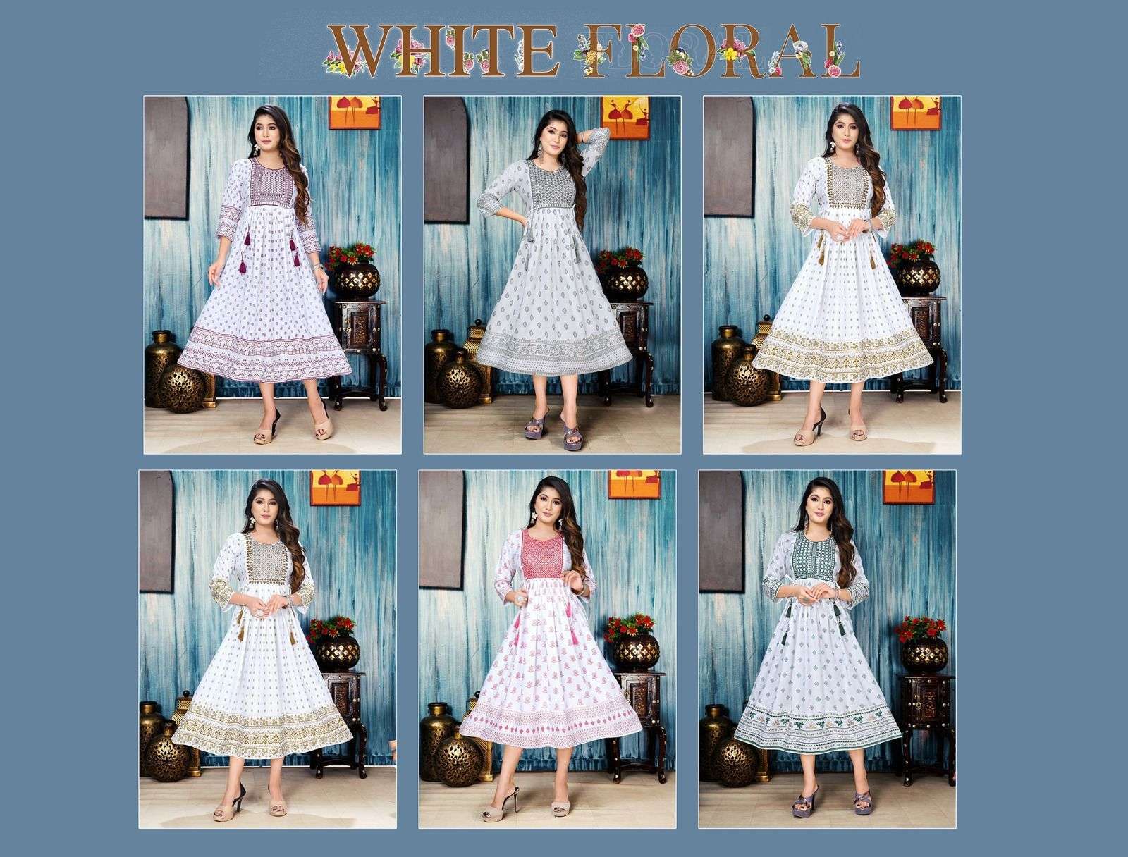 TRENDY WHITE FLORAL Rayon Kurti Wholesale catalog