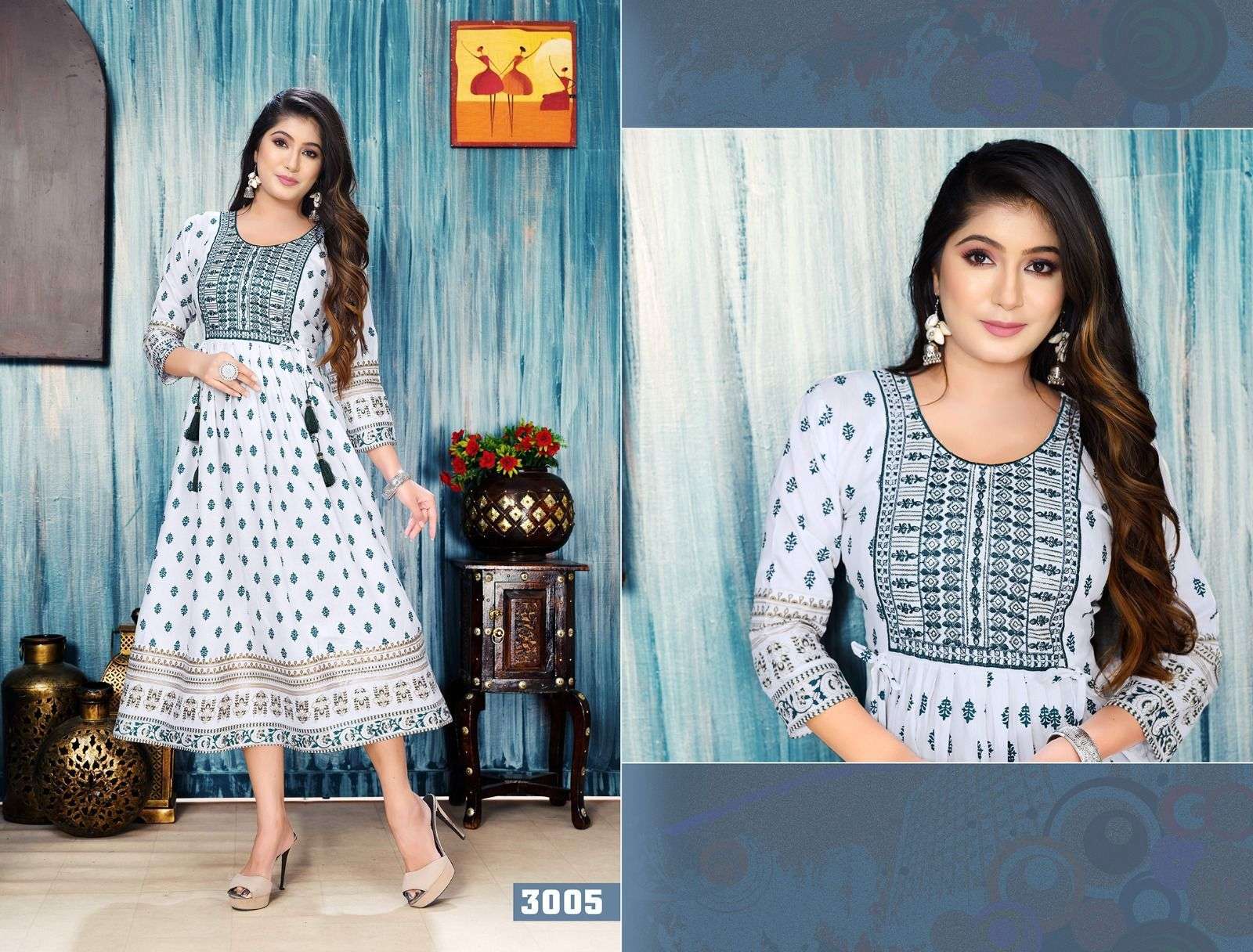 TRENDY WHITE FLORAL Rayon Kurti Wholesale catalog