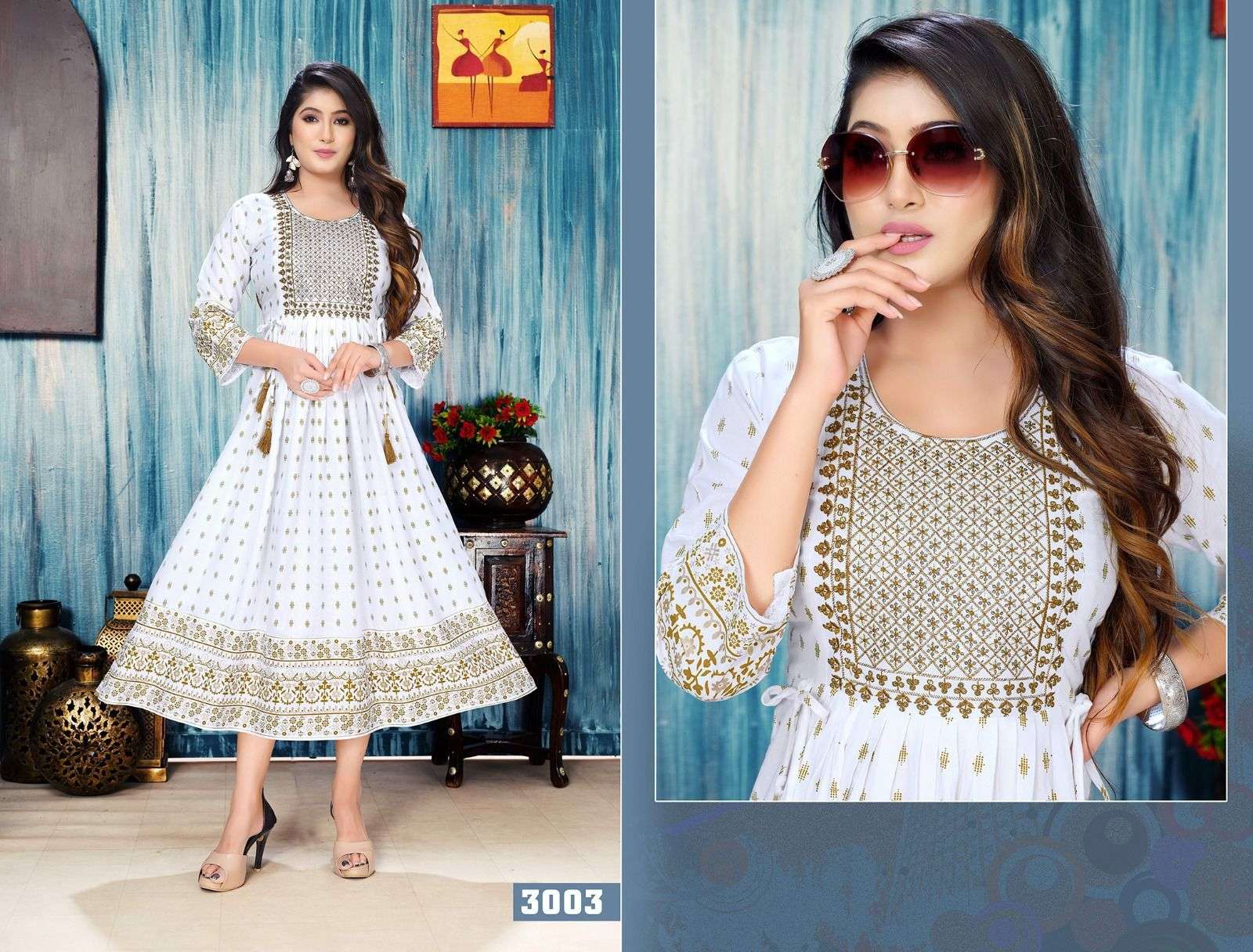 TRENDY WHITE FLORAL Rayon Kurti Wholesale catalog