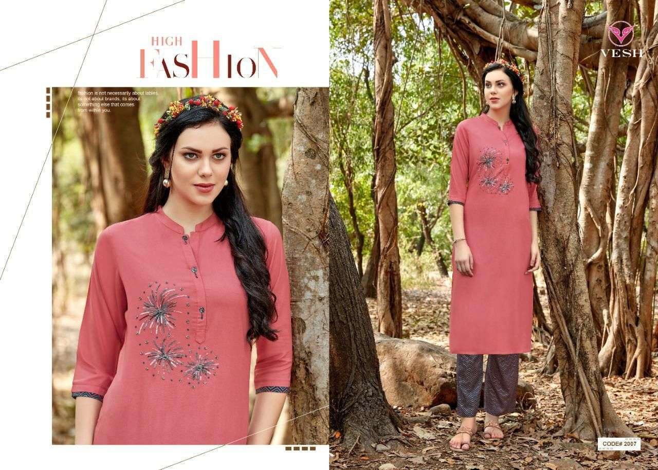 VESH Heena Rayon Khatli work Kurti Wholesale catalog