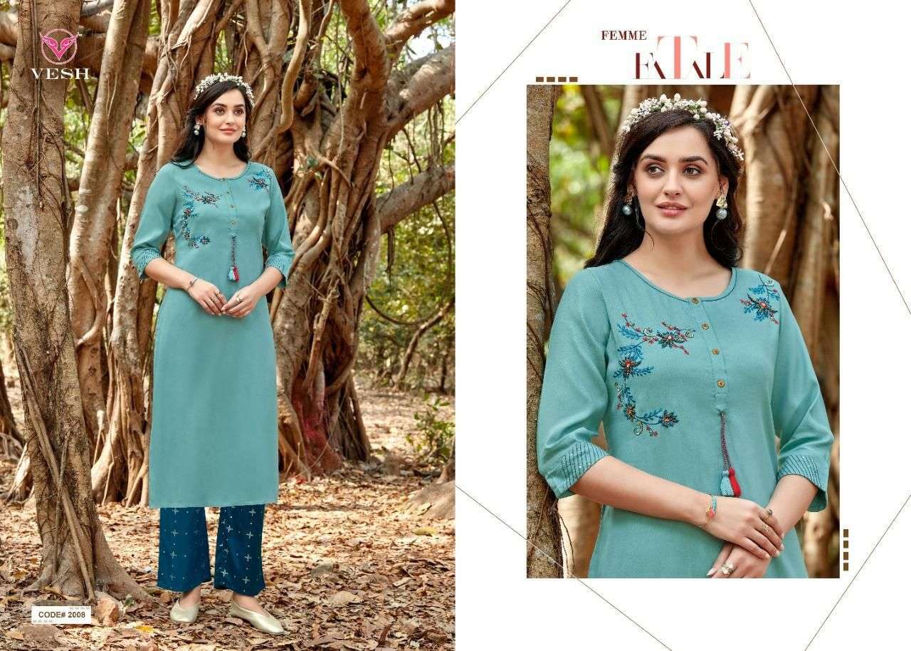 VESH Heena Rayon Khatli work Kurti Wholesale catalog