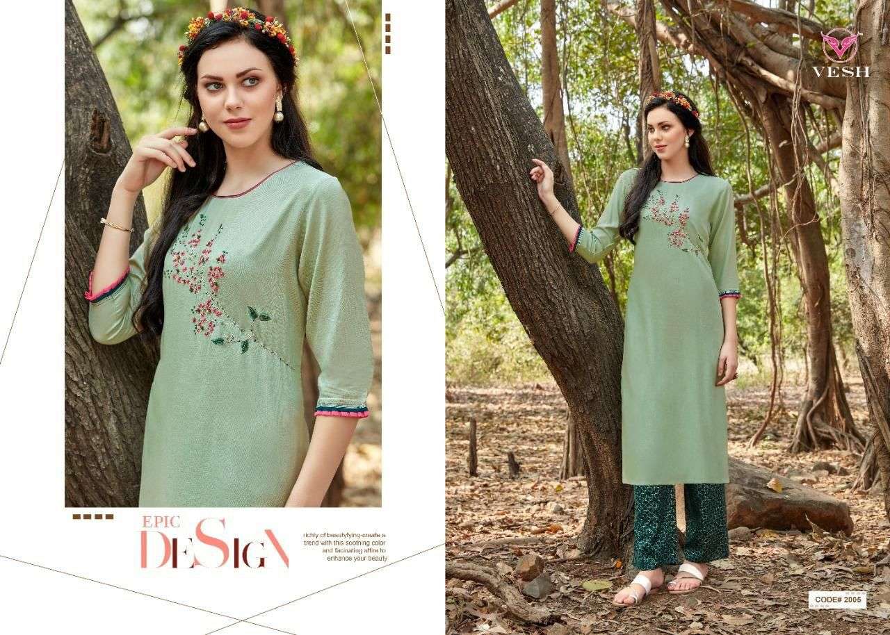 VESH Heena Rayon Khatli work Kurti Wholesale catalog