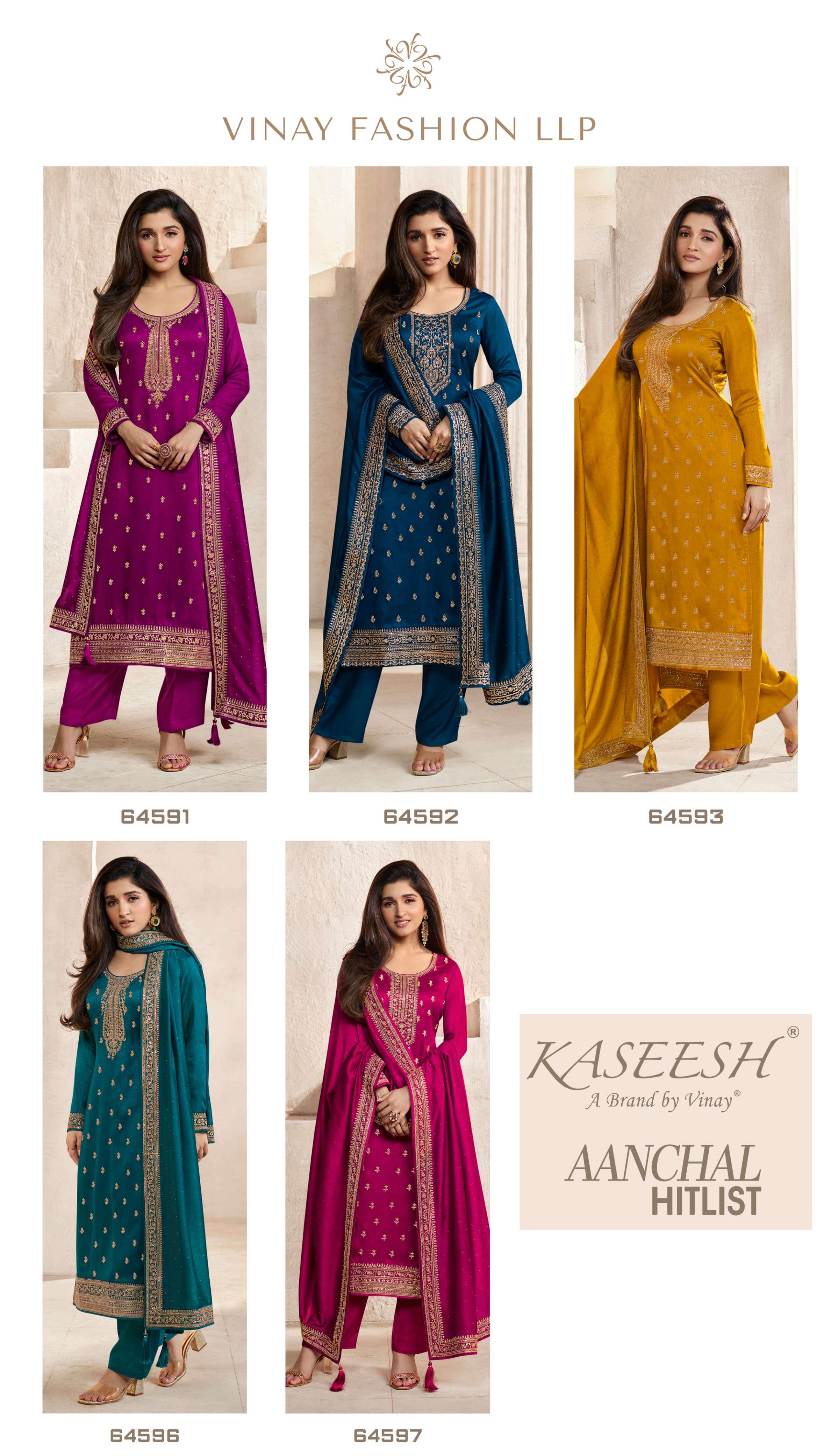 Vinay Kaseesh Aanchal Hitlist Silk Designer Salwar Kameez Wholesale catalog