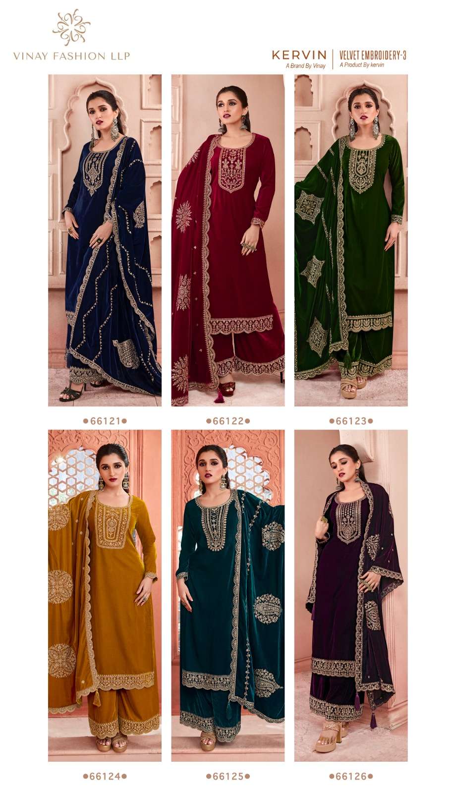 Vinay Kervin Velvet Embroidery 3 Velevt Salwar Kameez Wholesale catalog