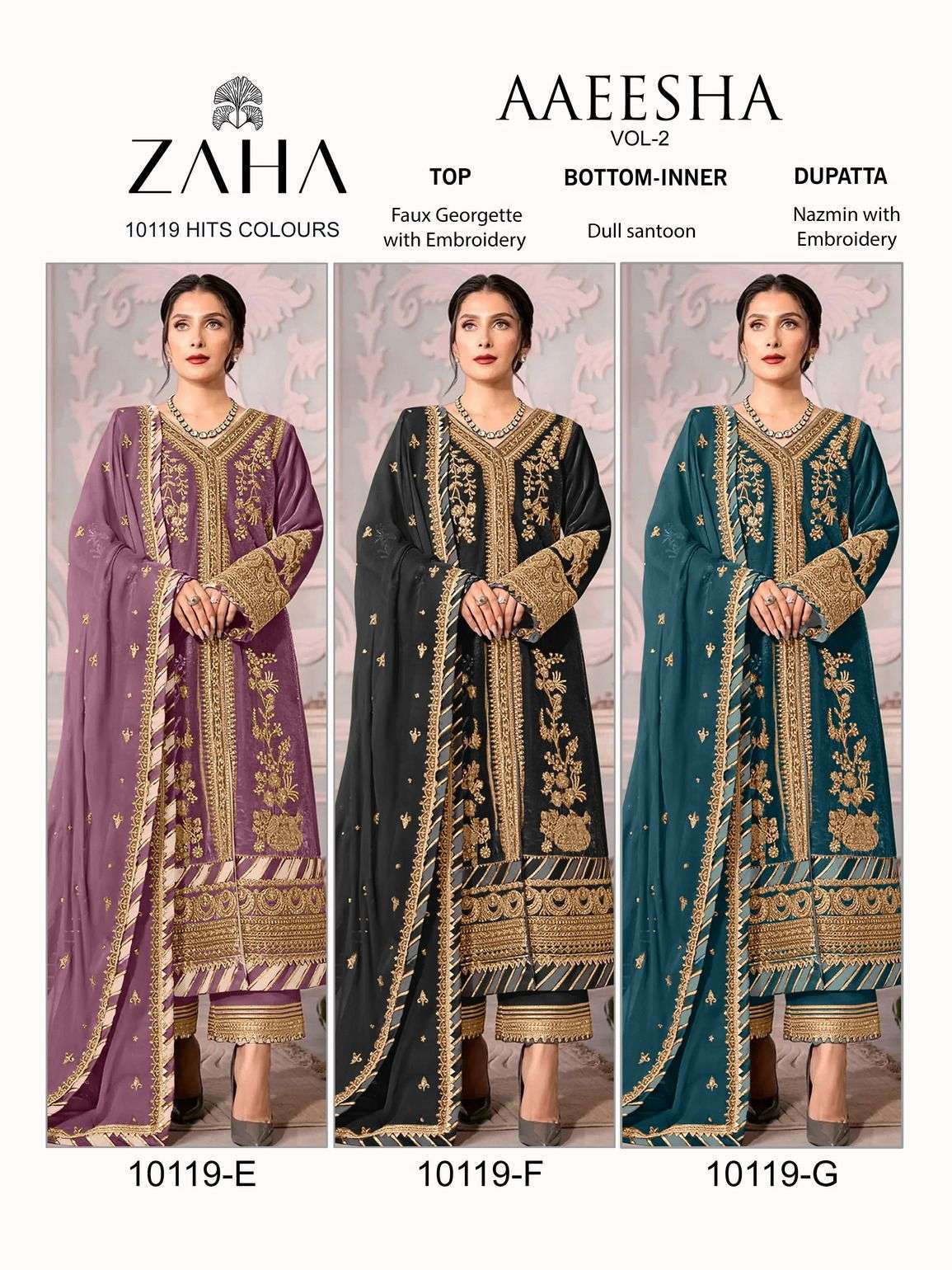 Zaha Aaeesha 10119 E To G Pakistani Salwar Kameez Wholesale catalog