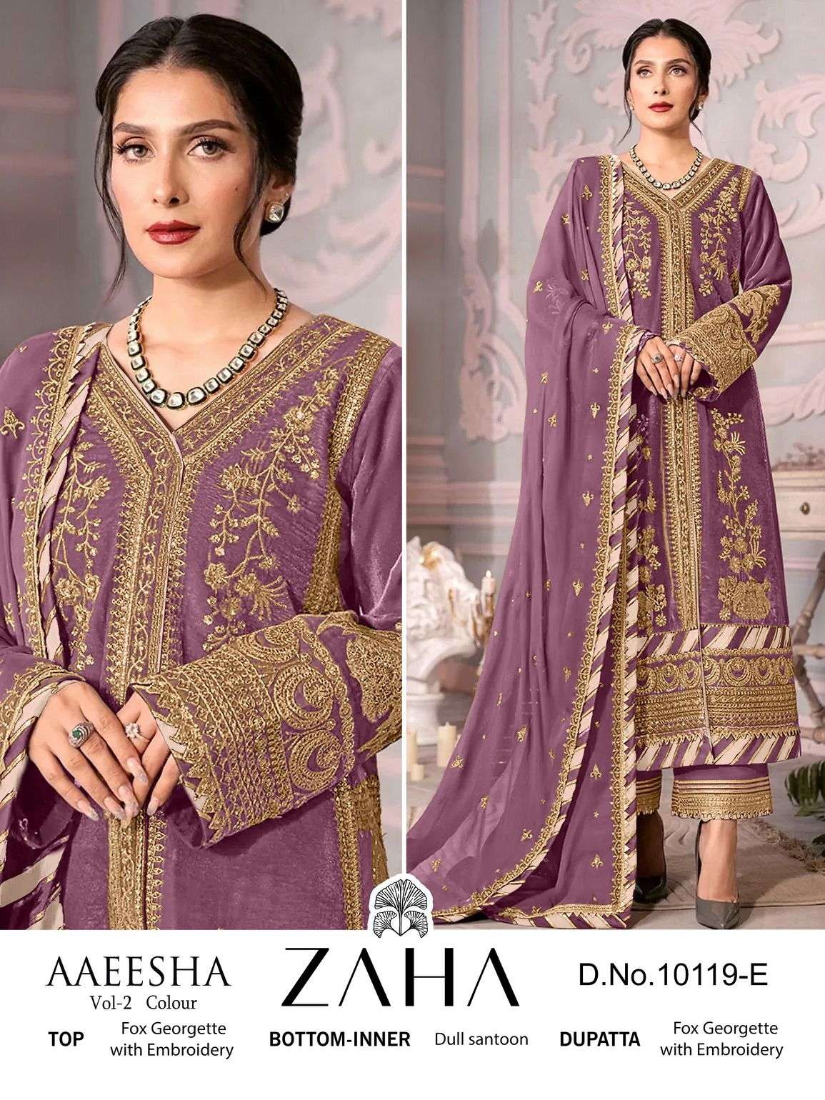 Zaha Aaeesha 10119 E To G Pakistani Salwar Kameez Wholesale catalog