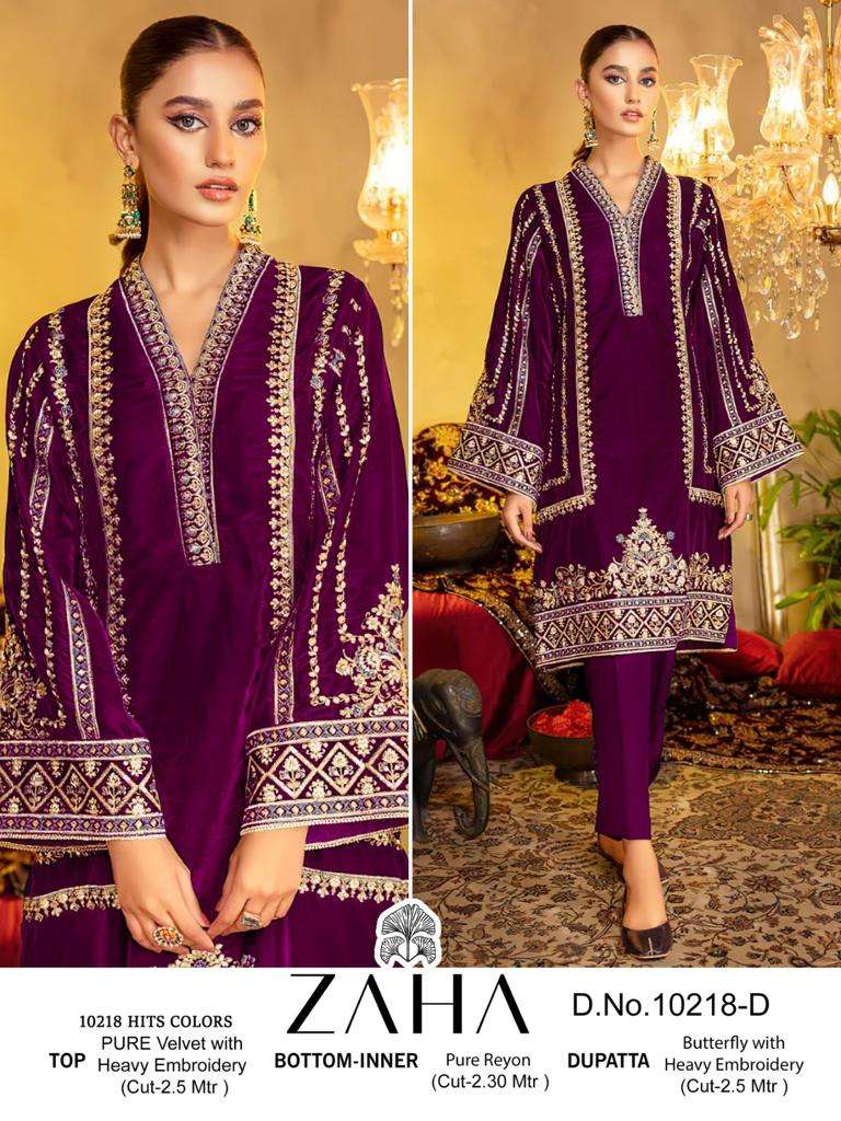 Zaha Aafiya Vol 10218 A To D Pakistani Hits Salwar Kameez Wholesale catalog