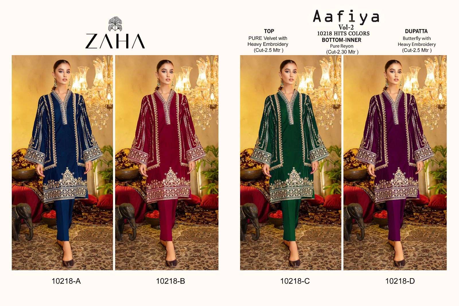 Zaha Aafiya Vol 10218 A To D Pakistani Hits Salwar Kameez Wholesale catalog