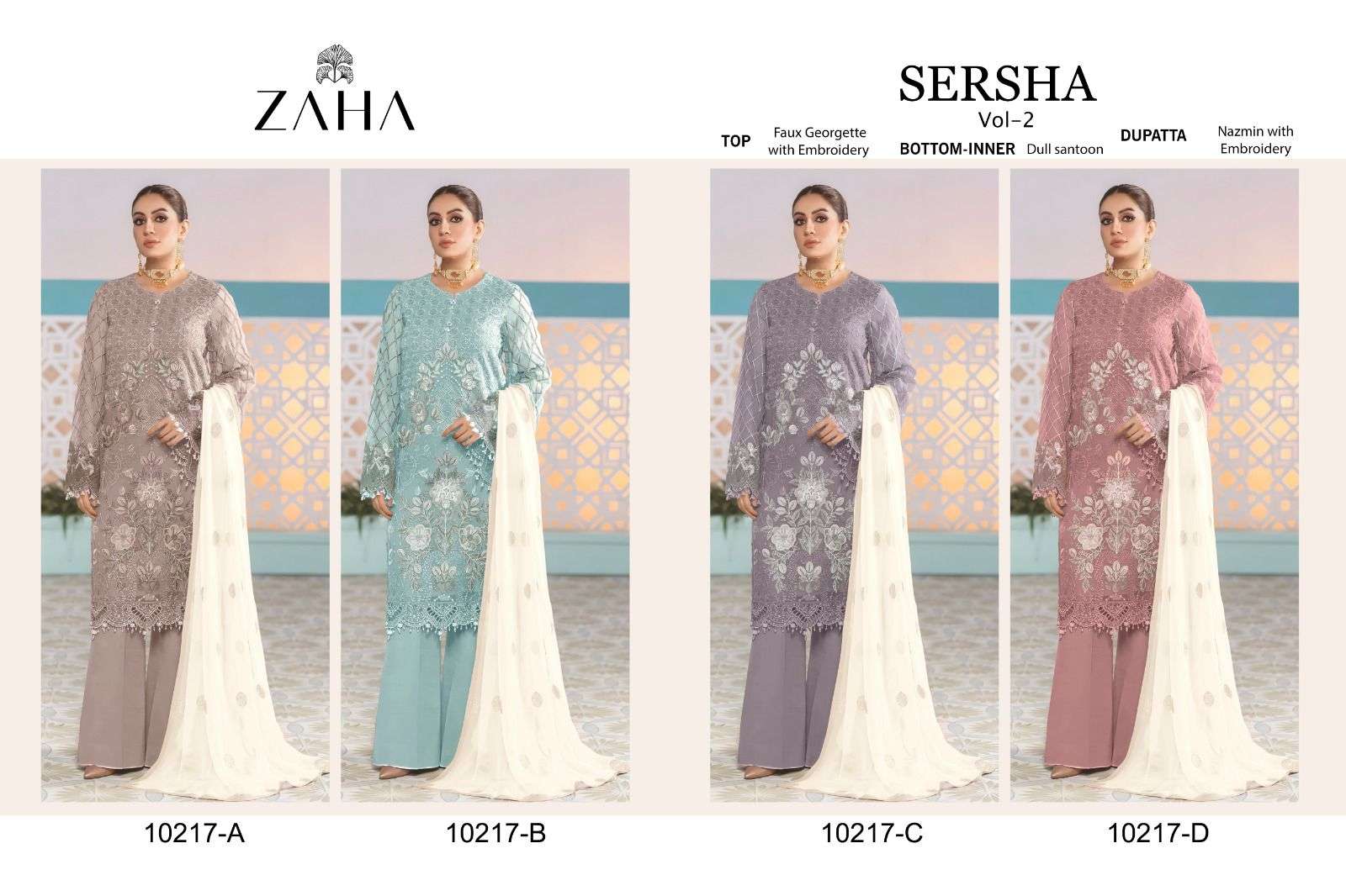 Zaha Sersha Vol 2 Emrboidery Pakistani Salwar Kameez Wholesale catalog