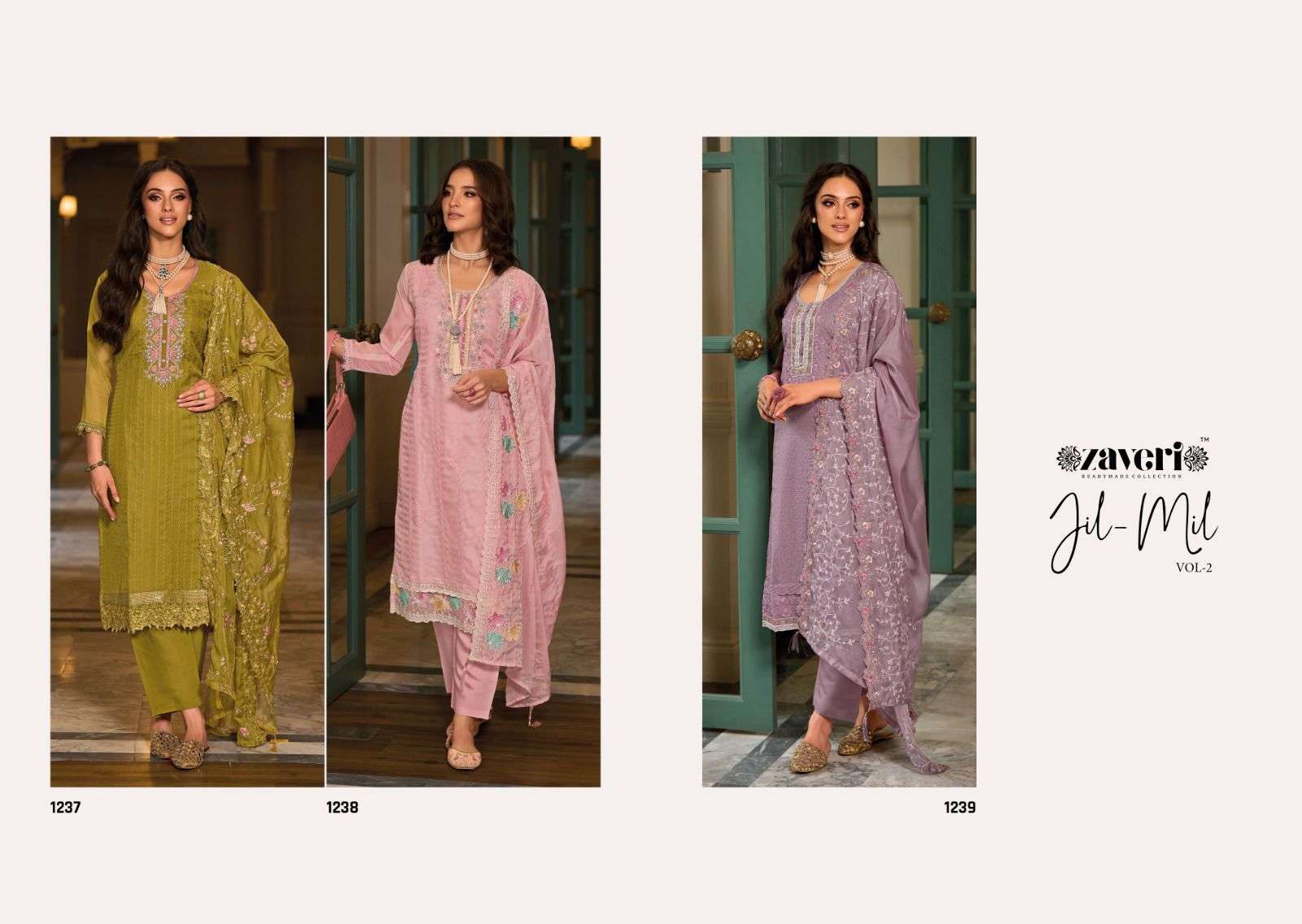 Zaveri JIL-MIL vol-2 organza with fancy embroidery Salwar Kameez Wholesale catalog