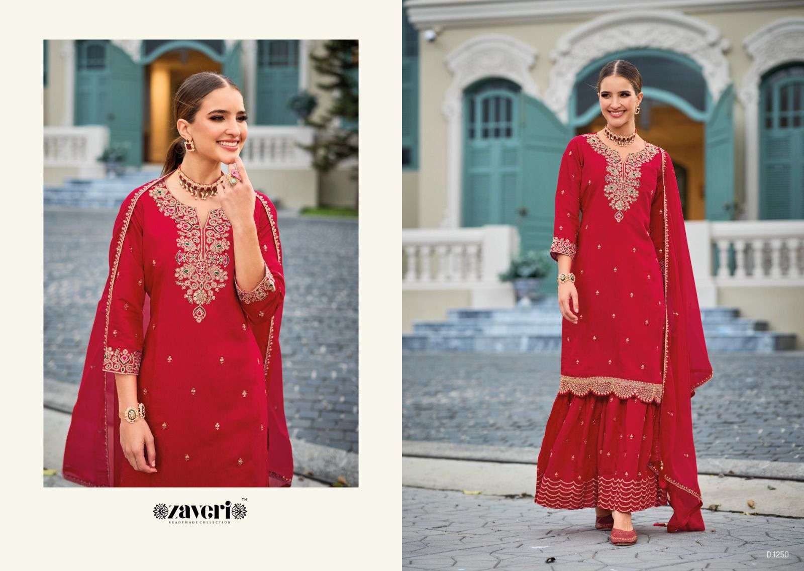 Zaveri Rutba Roman Silk Kurti Plazo With Dupatta Wholesale catalog