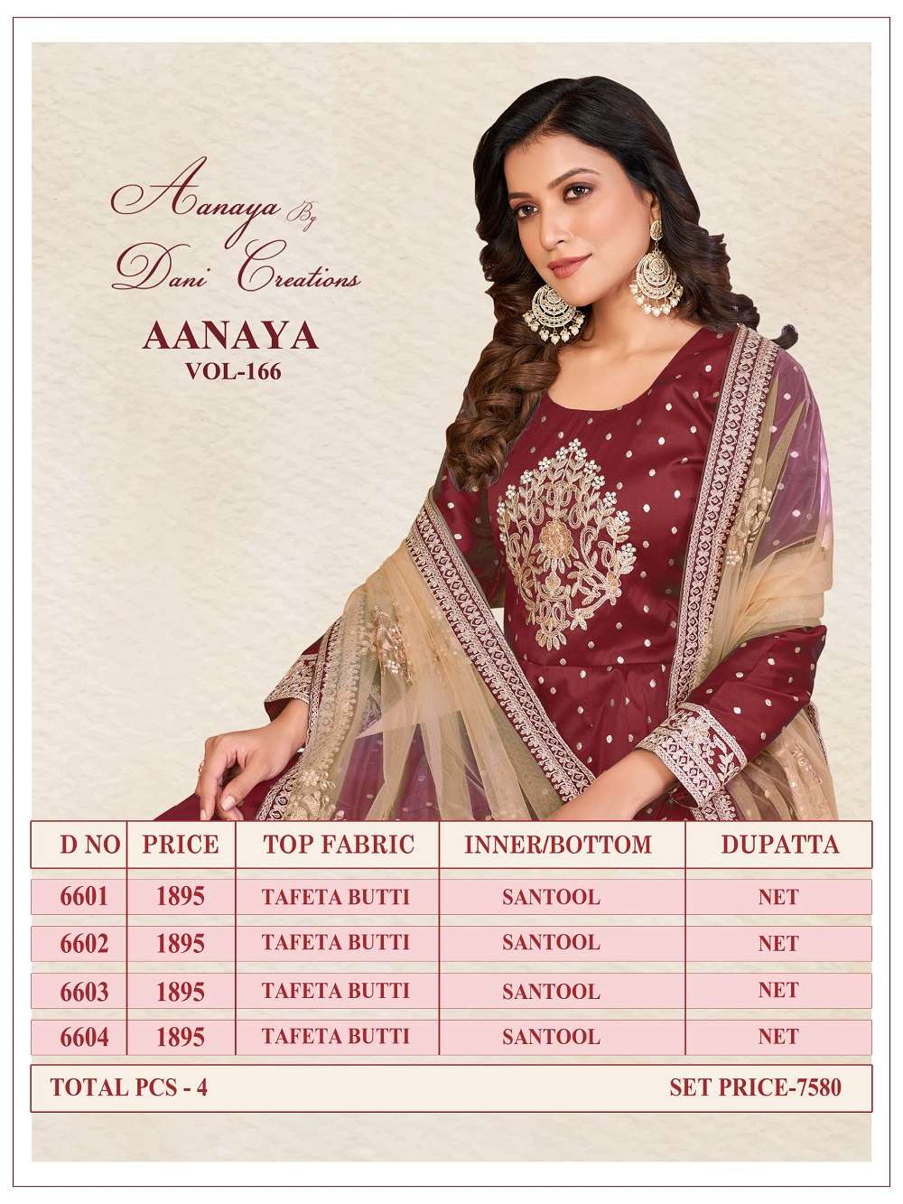 Aanaya Vol 166 Tafeta Butti Designer Salwar Suits Wholesale catalog