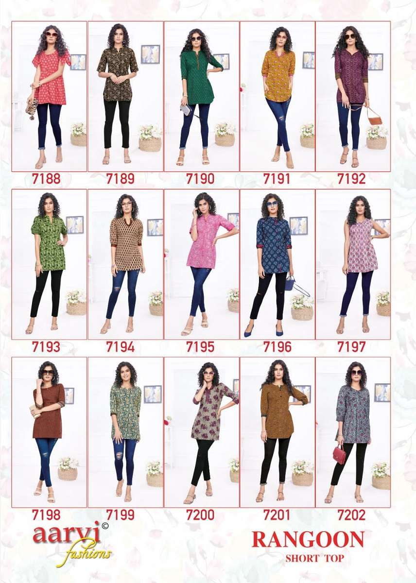 Aarvi Rangoon Vol-1 Short Tops -Readymade -Wholesale Catalog