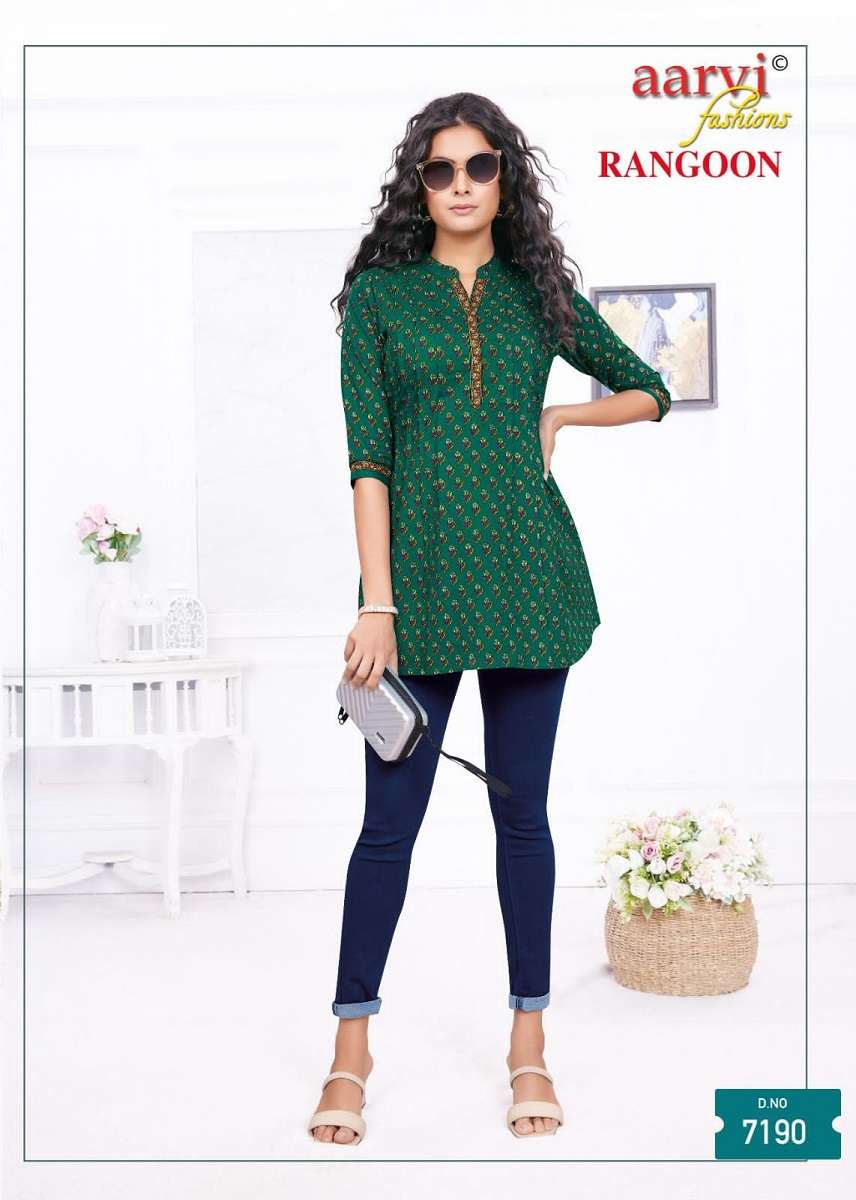 Aarvi Rangoon Vol-1 Short Tops -Readymade -Wholesale Catalog
