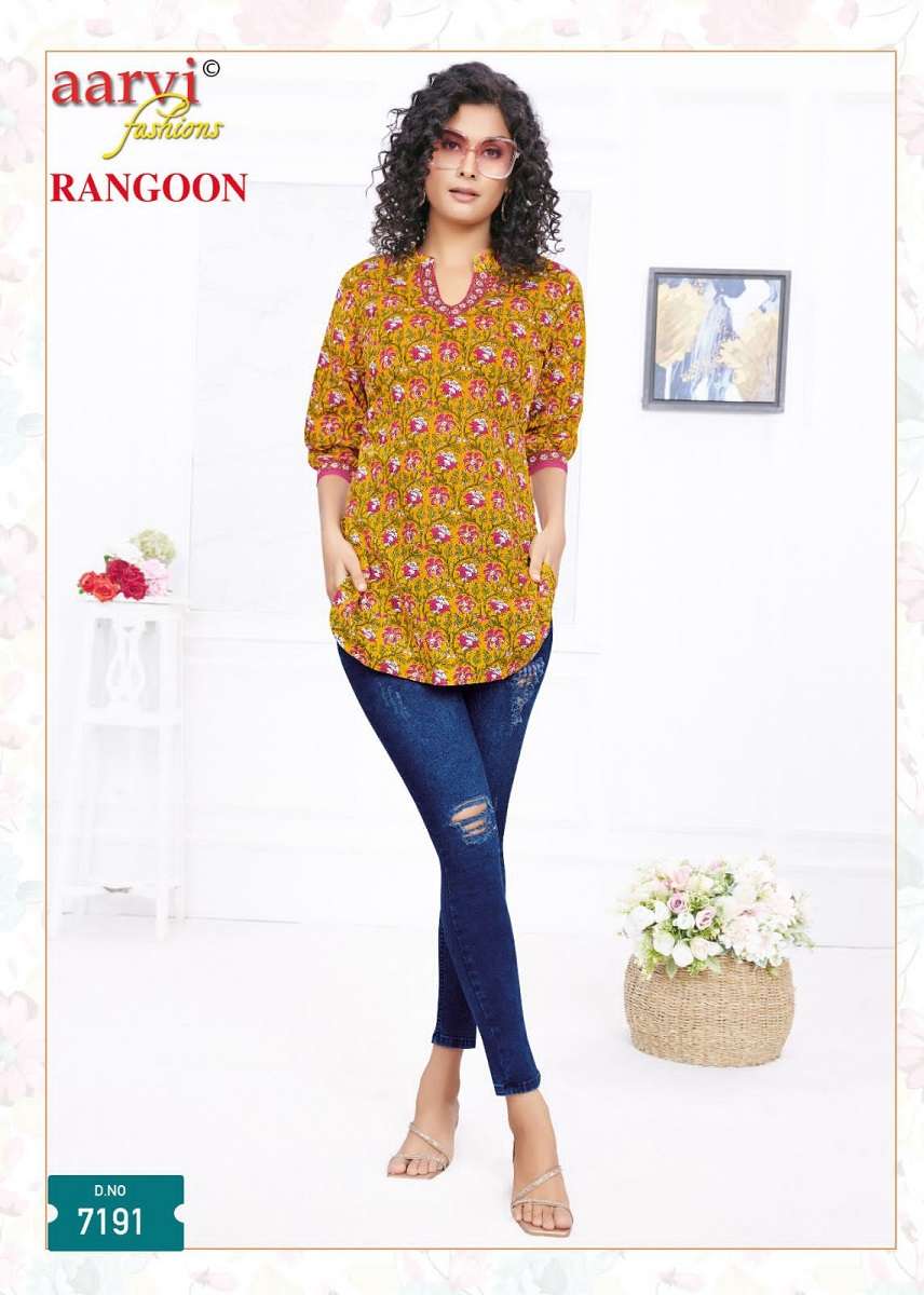 Aarvi Rangoon Vol-1 Short Tops -Readymade -Wholesale Catalog