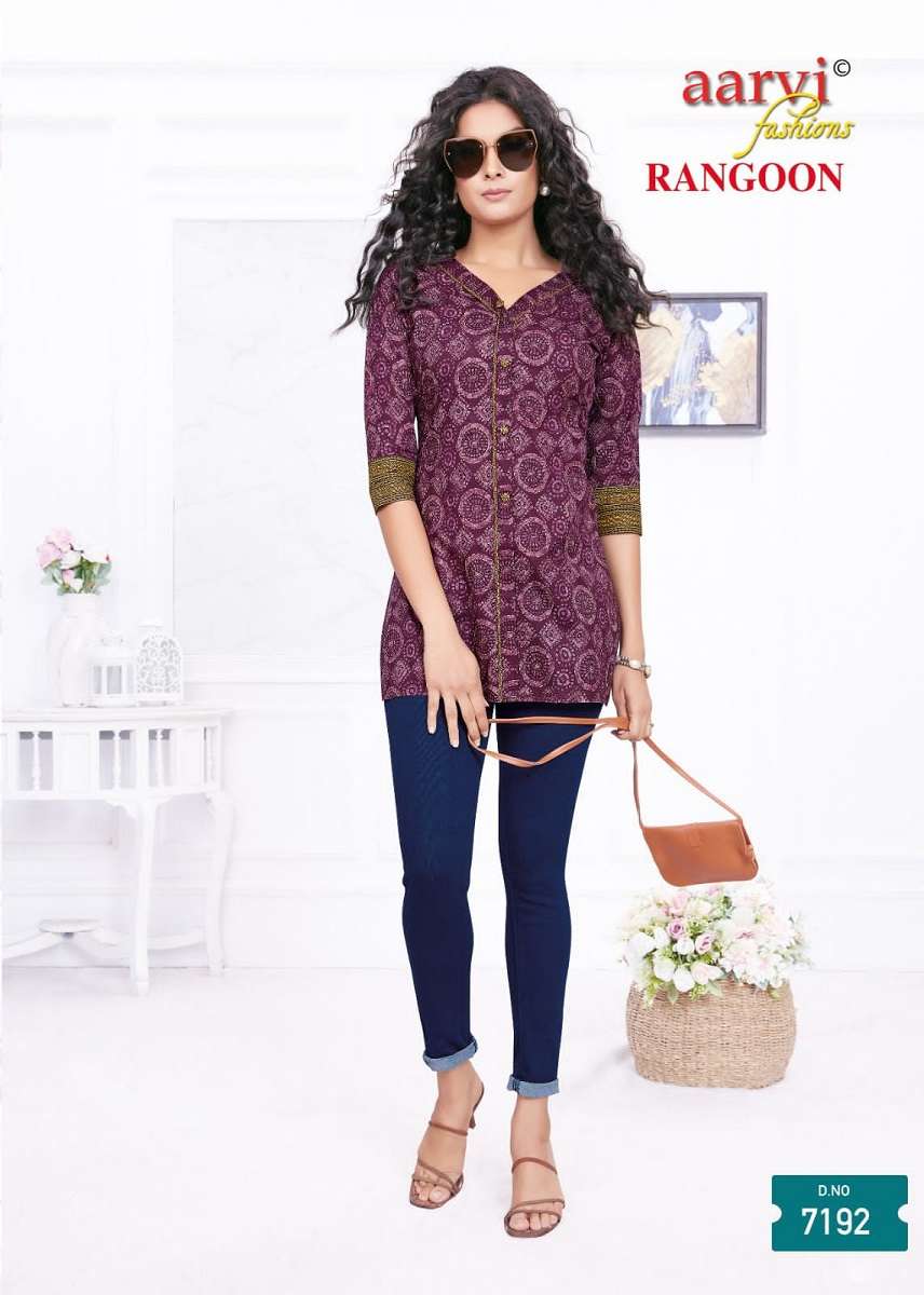 Aarvi Rangoon Vol-1 Short Tops -Readymade -Wholesale Catalog
