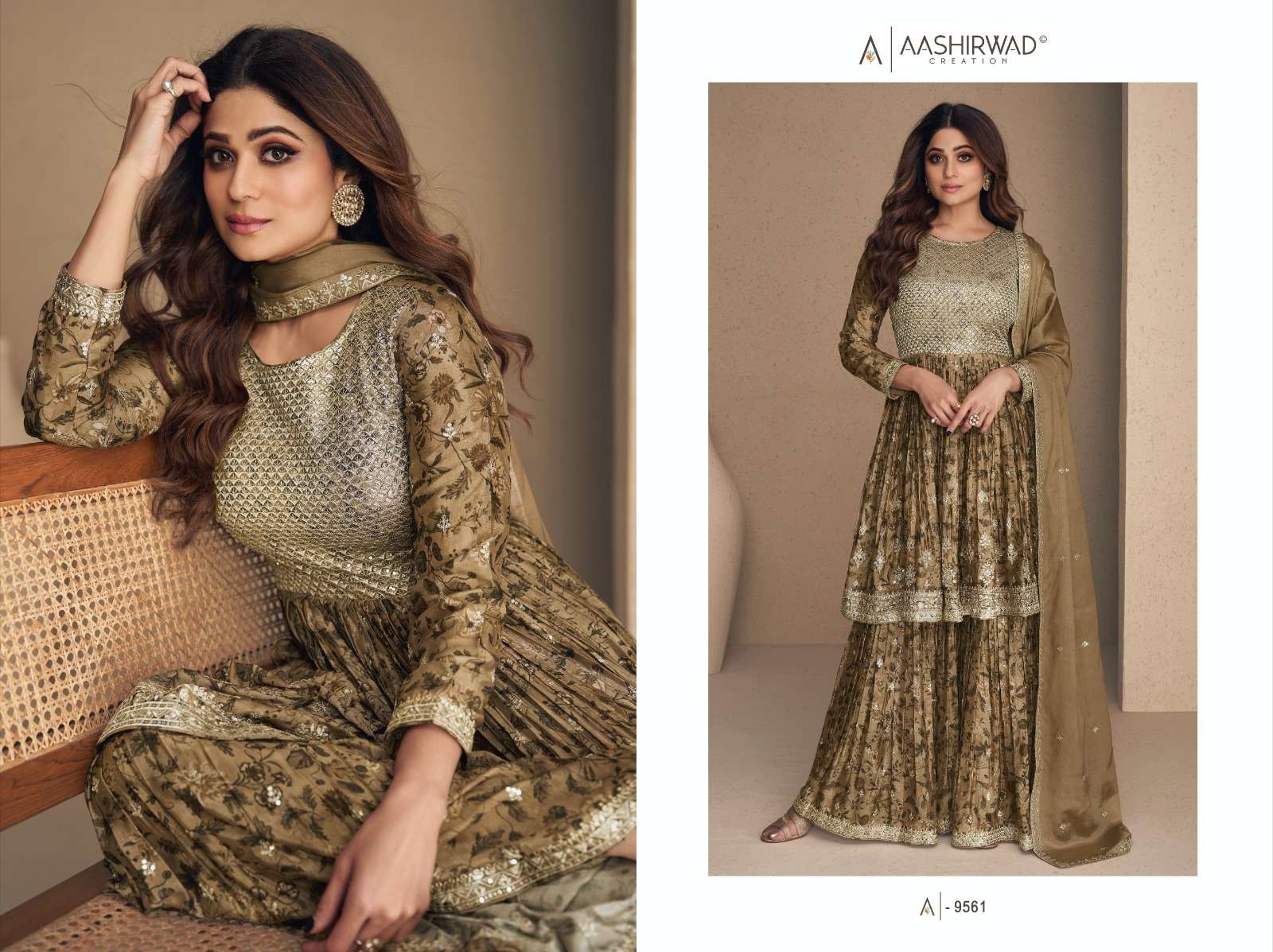 Aashirwad Gulkand Flower Chinnon Silk Designer Salwar Kameez Wholesale catalog