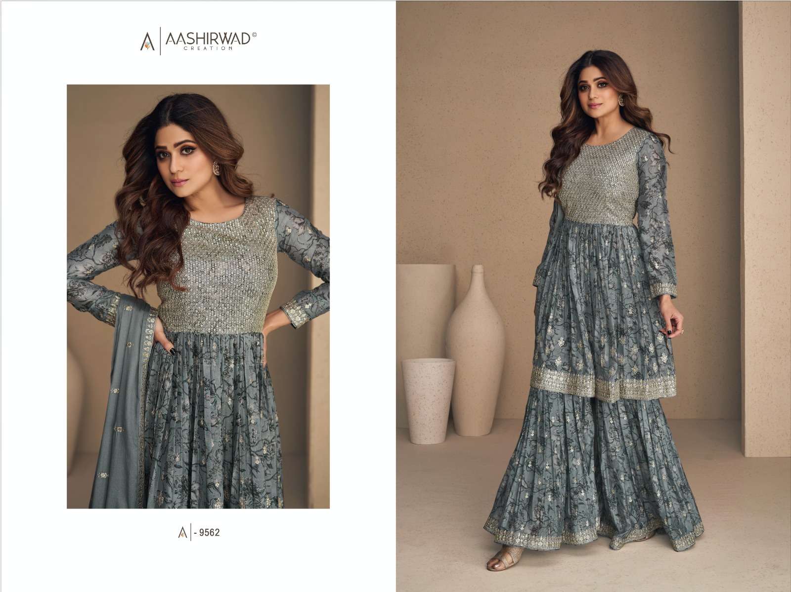 Aashirwad Gulkand Flower Chinnon Silk Designer Salwar Kameez Wholesale catalog