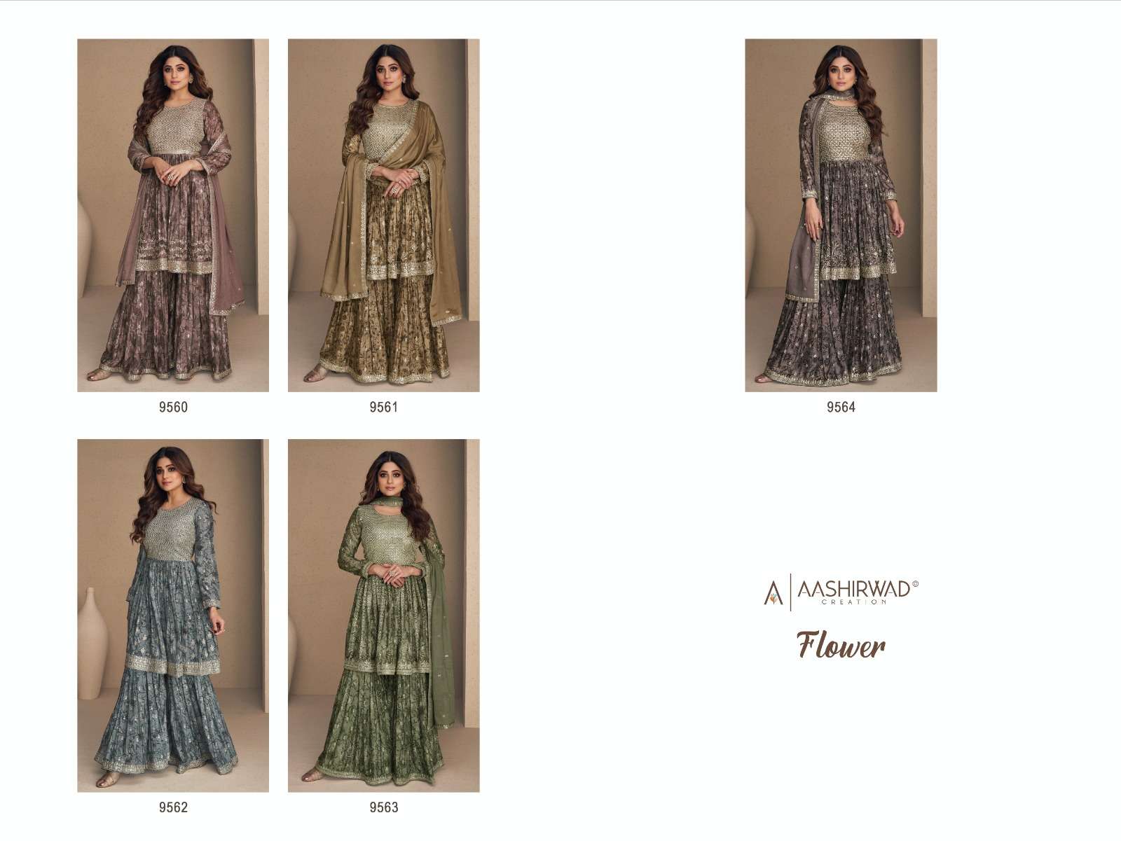 Aashirwad Gulkand Flower Chinnon Silk Designer Salwar Kameez Wholesale catalog