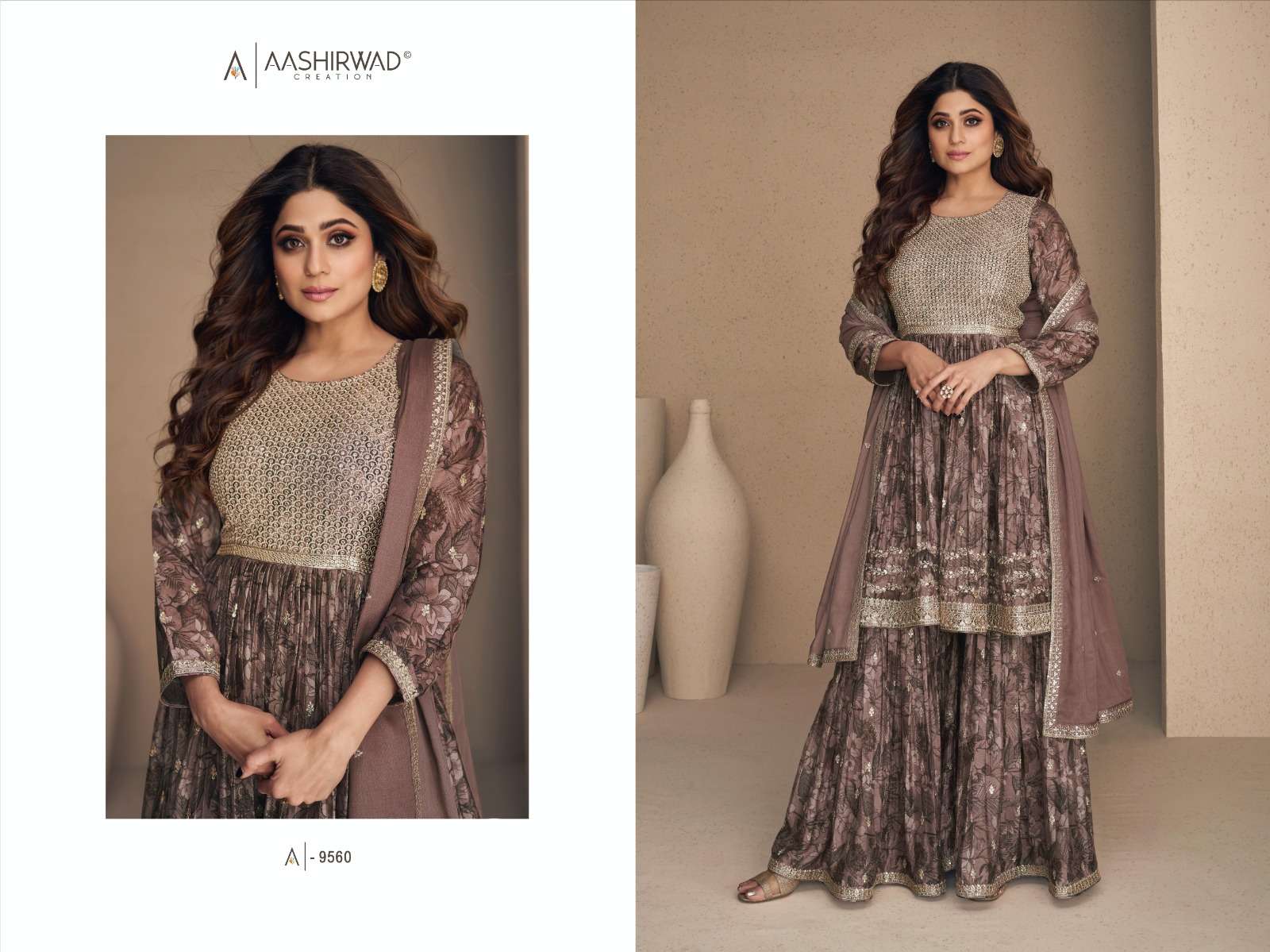 Aashirwad Gulkand Flower Chinnon Silk Designer Salwar Kameez Wholesale catalog