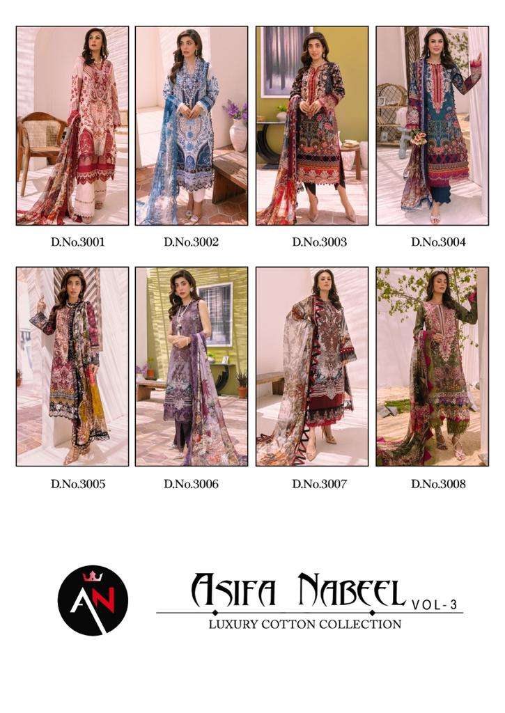 Asifa Nabeel Vol 3 Luxury Cotton Collection Karachi Dress Material Wholesale catalog