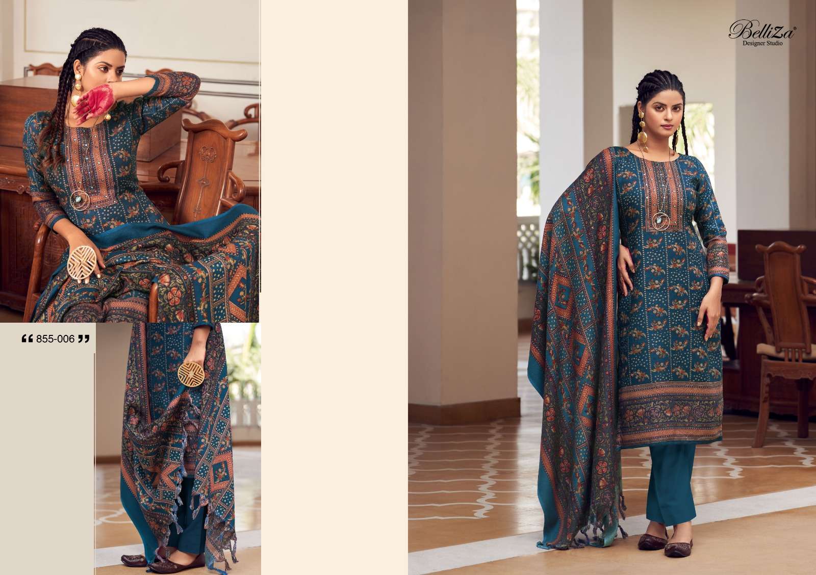 Belliza Haifa Winter Wool Pashmina Dress Material Wholesale catalog