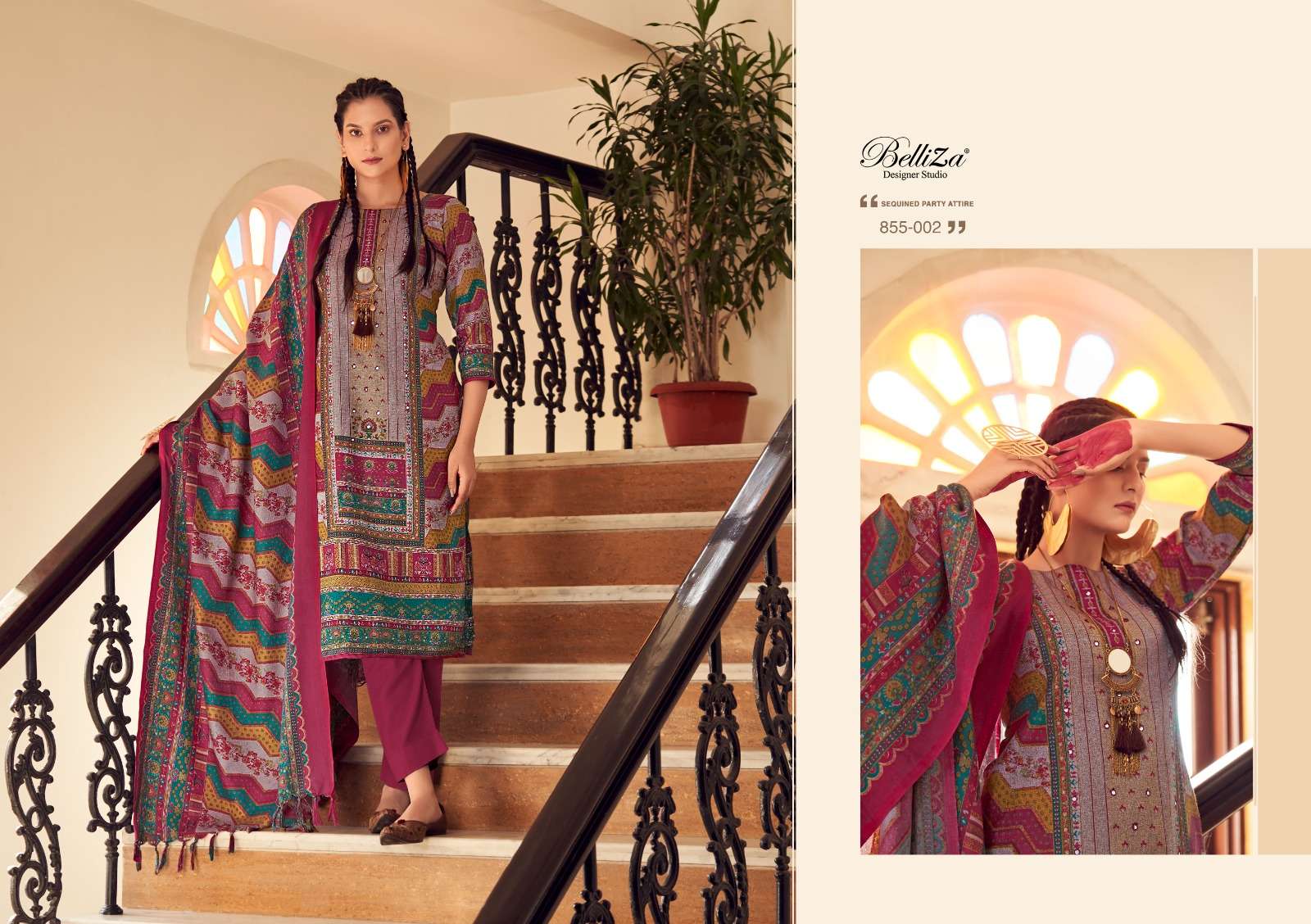 Belliza Haifa Winter Wool Pashmina Dress Material Wholesale catalog