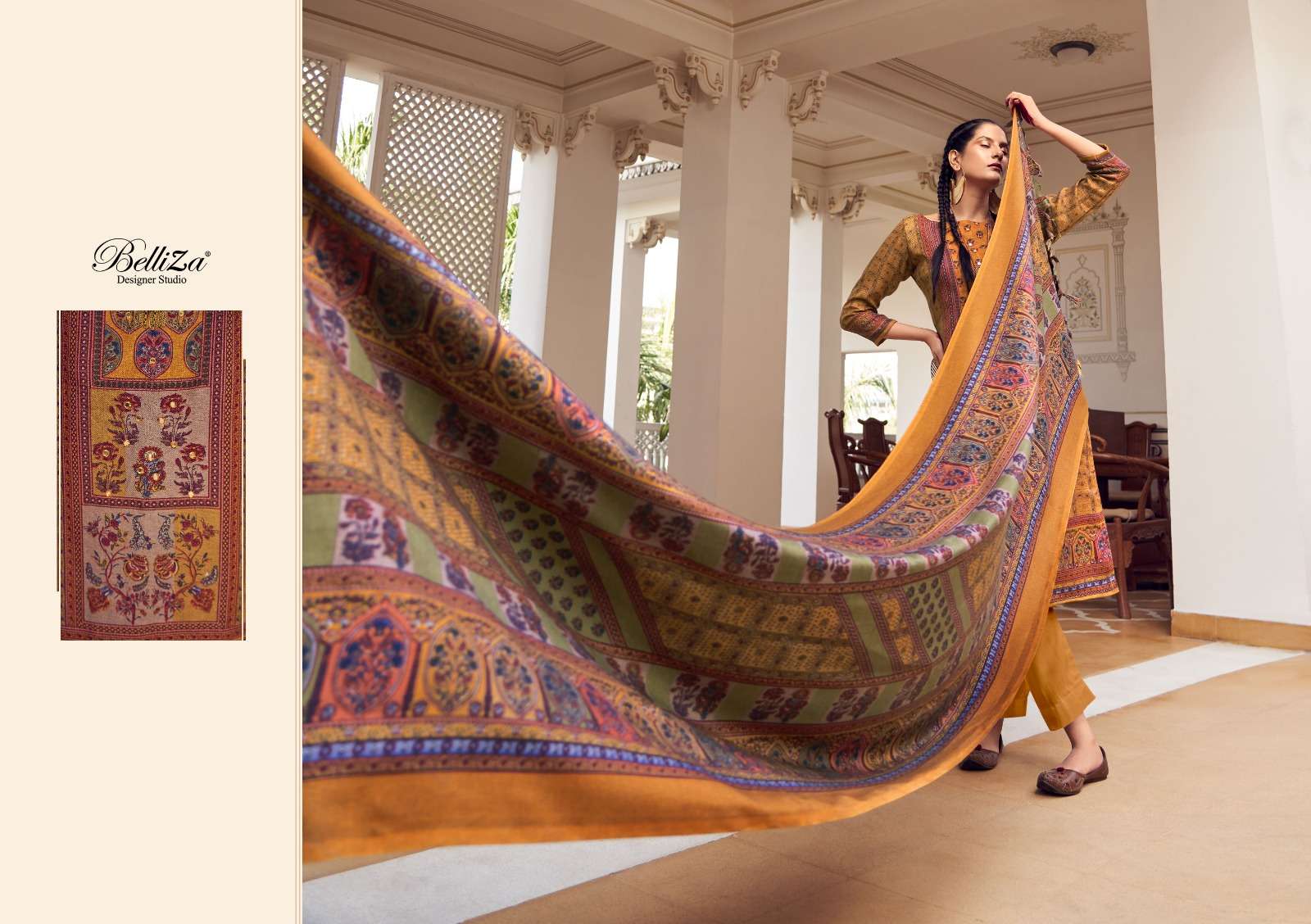Belliza Haifa Winter Wool Pashmina Dress Material Wholesale catalog