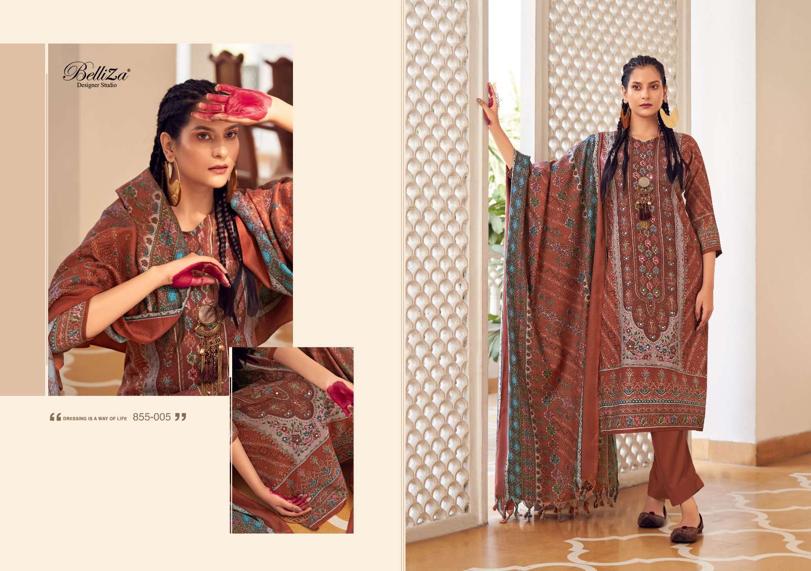 Belliza Haifa Winter Wool Pashmina Dress Material Wholesale catalog